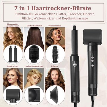 Jioson Lockenstab 7 IN 1 Warmluftbürste Hair Styler für Alle Haartypen, Mit 110000 U/MIN High-Speed Ionic Haartrockner, Wrap Luft Lockenstab, Warmluftbürste & Rundbürstenföhn, Diffusor