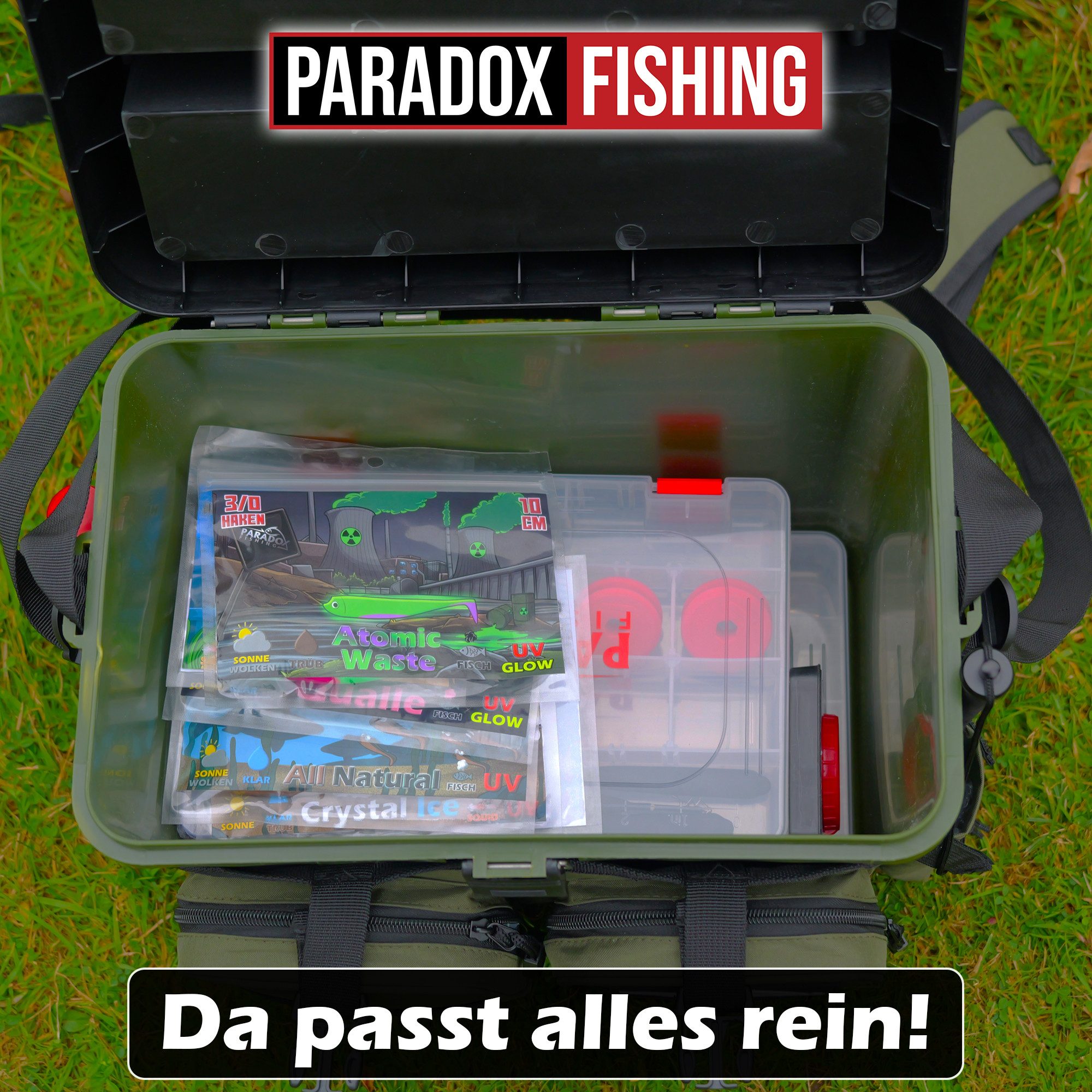 Paradox Fishing Angelrucksack 3-in-1 Multifunktions-Sitzkiepe mit 4 Boxen im Deckel (1-tlg), Zangenhalterung – Bild 5 von 5