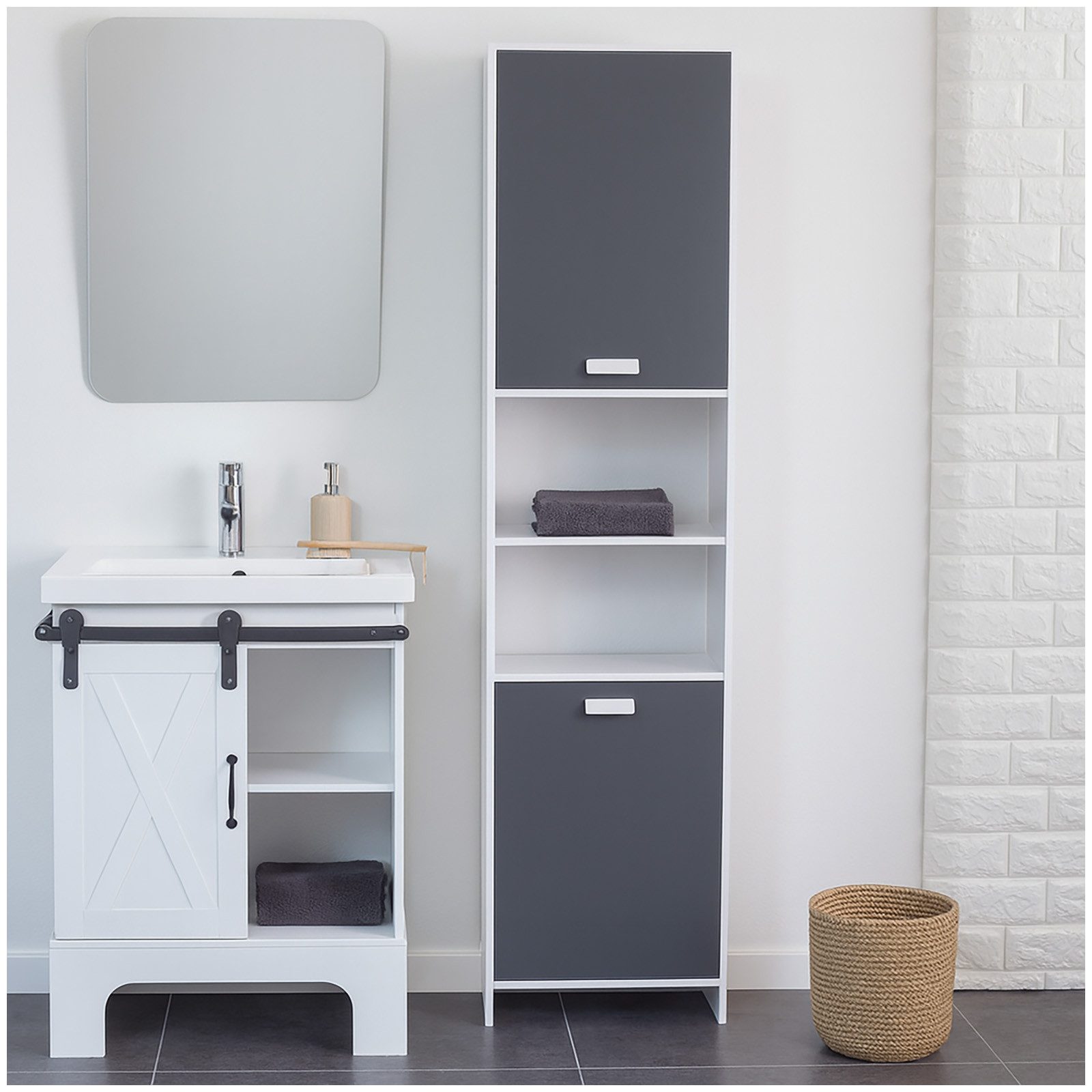 HTI-Living Badregal Badregal Grau/Weiß Thekla, Stück 1-tlg., Hochschrank Ba günstig online kaufen