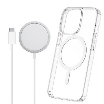 GreenHec Magnet Ring iPhone Hülle Clear Case Handyhülle & MagSafe Ladegerät Wireless Charger (15W USB-C für iPhone Induktives Magnetisches Ladepad)