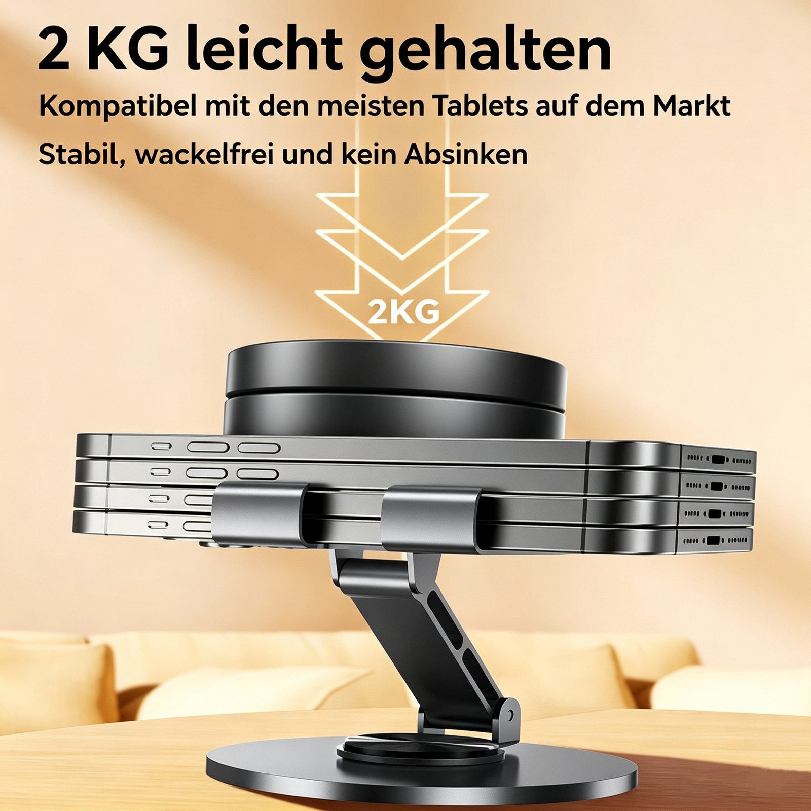 BOOD Handy-Halterung Universeller Metall‑Handyhalter, mehrfach verstellbar, 360° drehbar, (Packung, 1-tlg., Keine Montage erforderlich, verbreiterte Halterkufe, – Bild 3 von 5