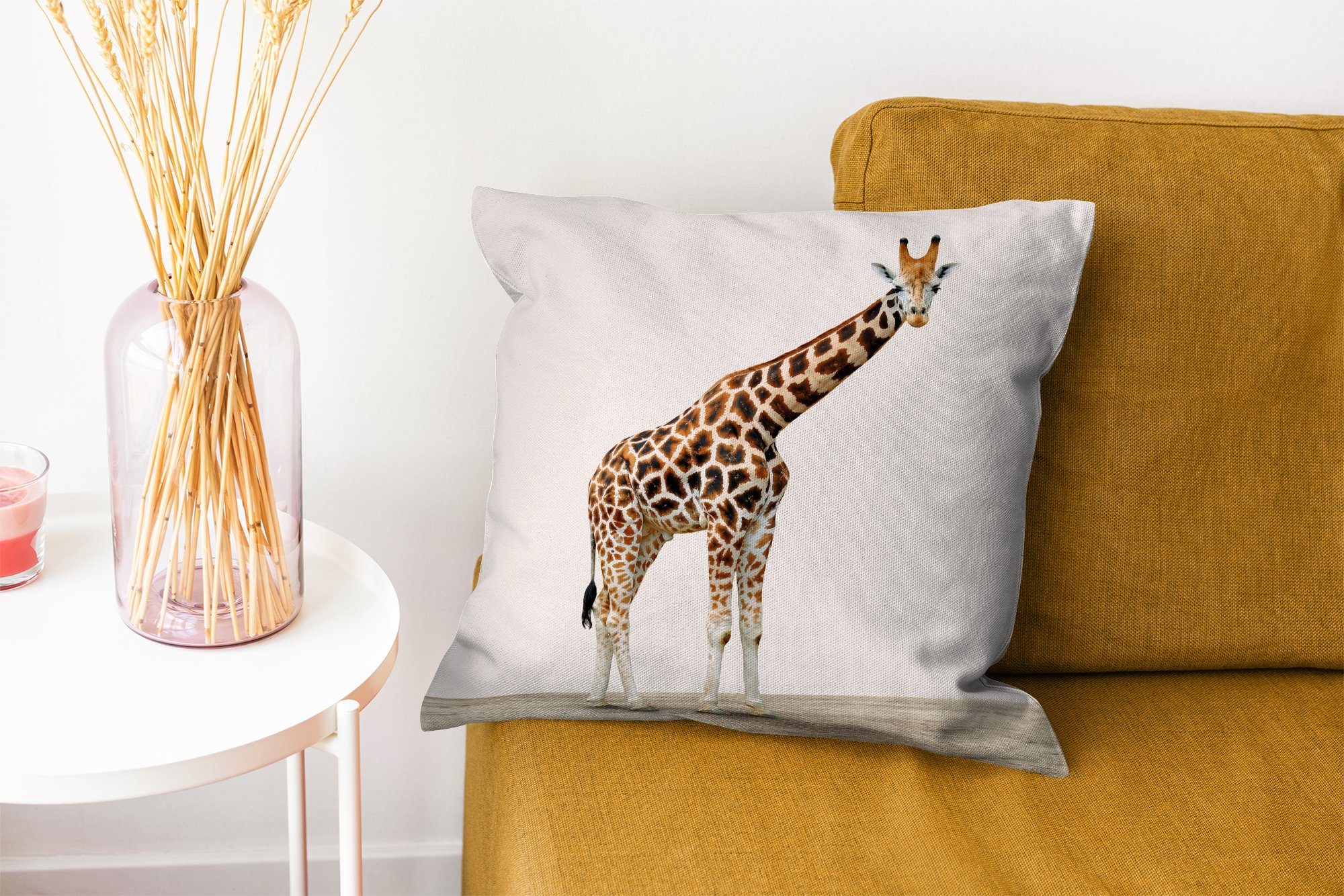 MuchoWow Dekokissen Giraffe - - Füllung Mädchen, - - Deko, für Wohzimmer, Sofakissen mit Weißer Tiere Kinder Schlafzimmer, Hintergrund - Zierkissen Junge