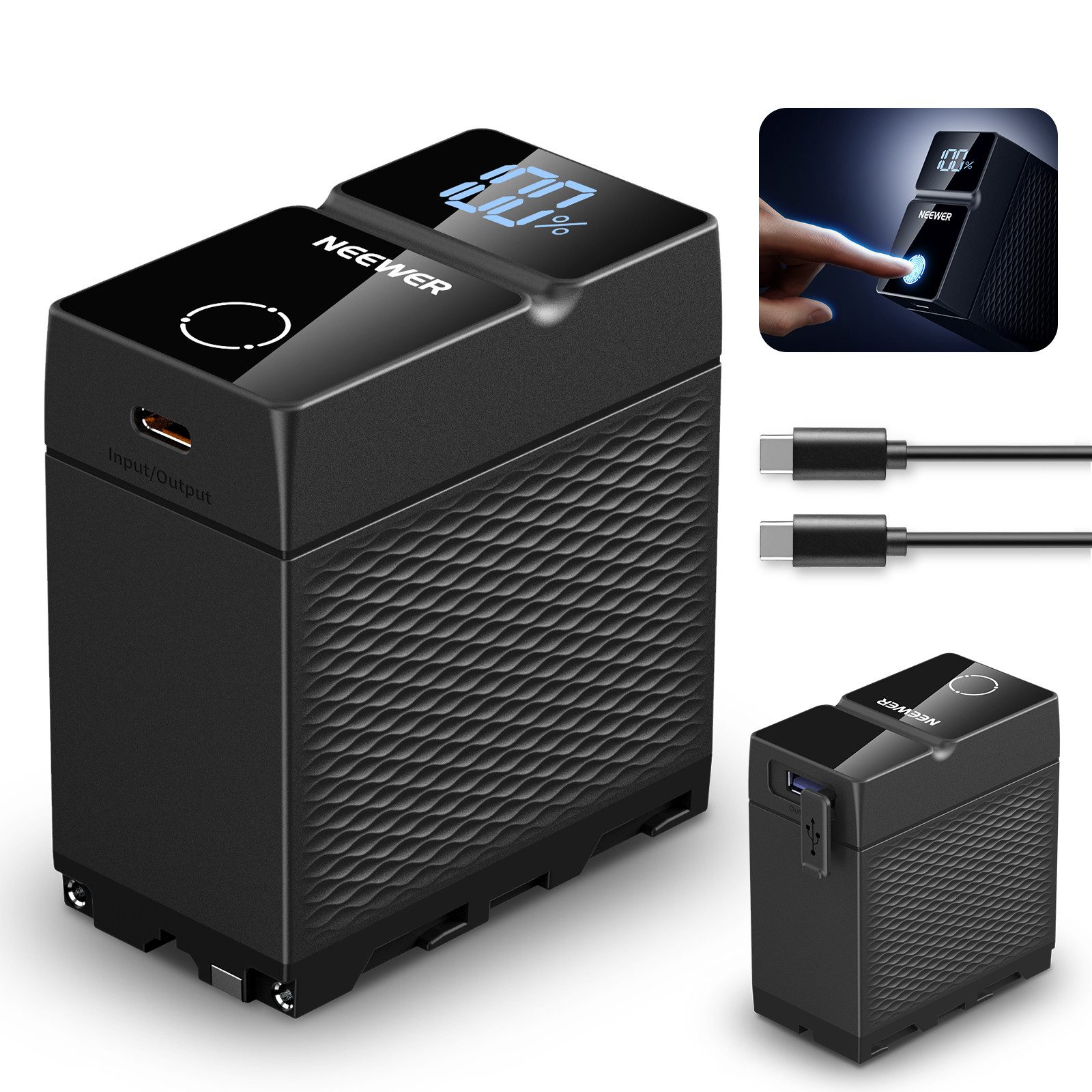 Neewer NW-F970U 10500mAh Battery Kamera Akku Ersatzakku PD 45W Schnellladung Kamera-Akku, OLED/USB A/USB C, für Camera Monitor Kompatibel mit Sony Canon Nikon
