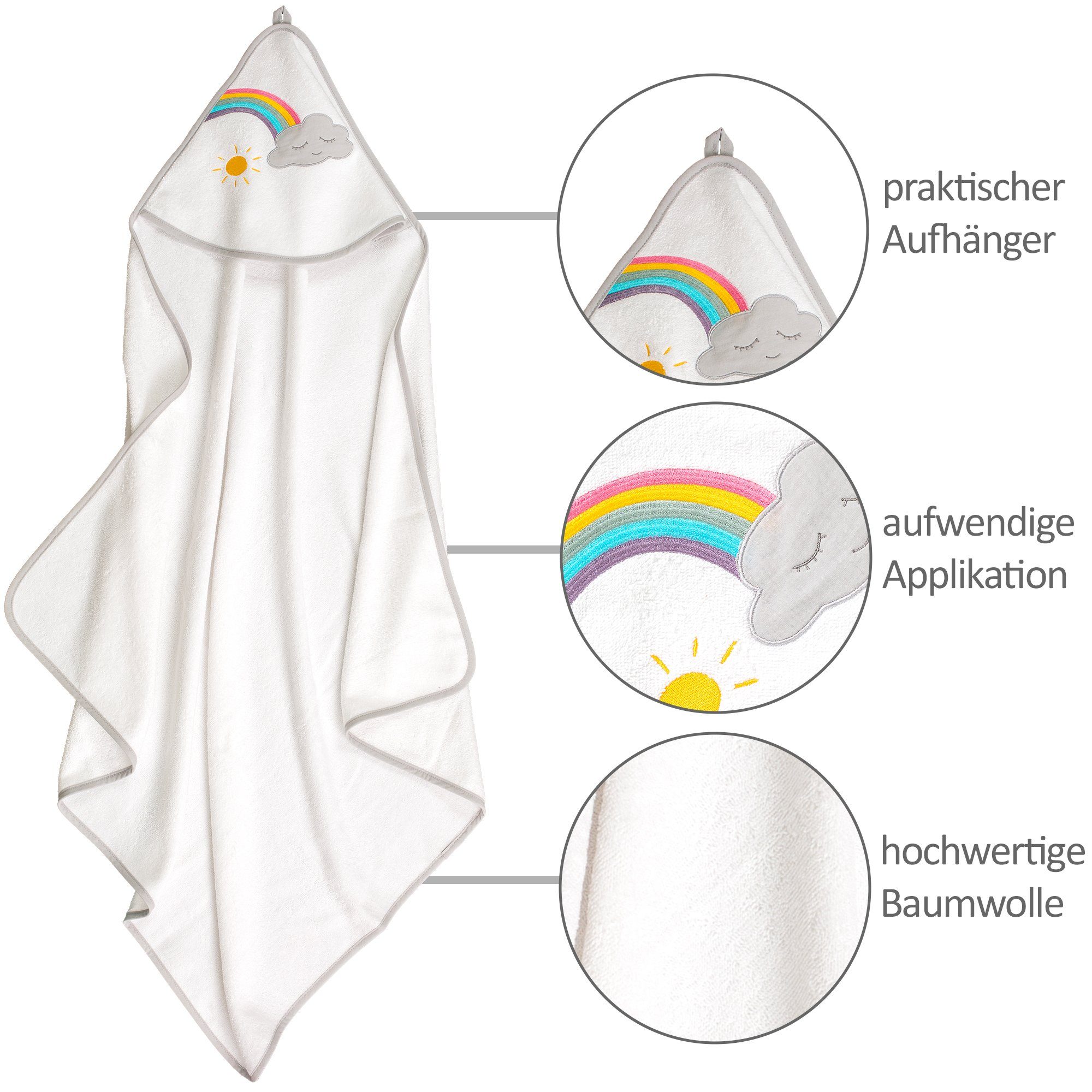 Smithy Handtuch aus und mit (Spar-Set, 3-tlg), Lätzchen Waschlappen Kapuzenhandtuch, Frottee, Set Regenbogen/Wolke, Set 3-tlg. Set