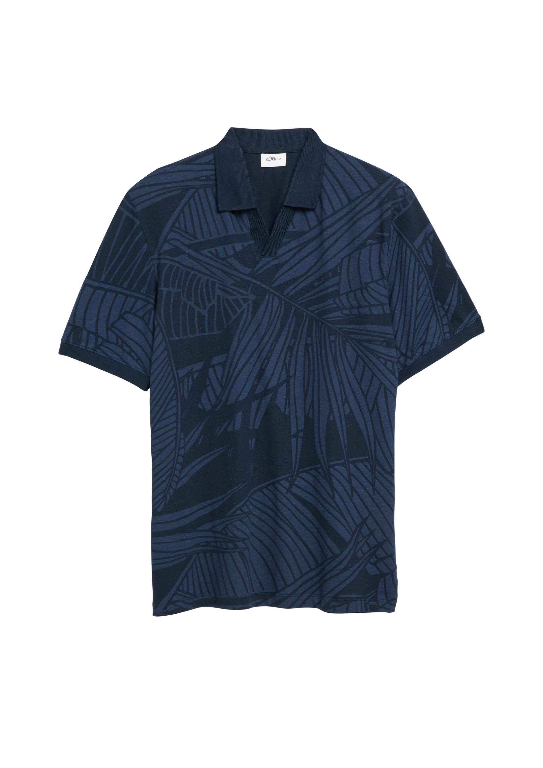 s.Oliver Kurzarmshirt Polo-Shirt Print-Poloshirt aus Baumwoll-Leinen-Mix