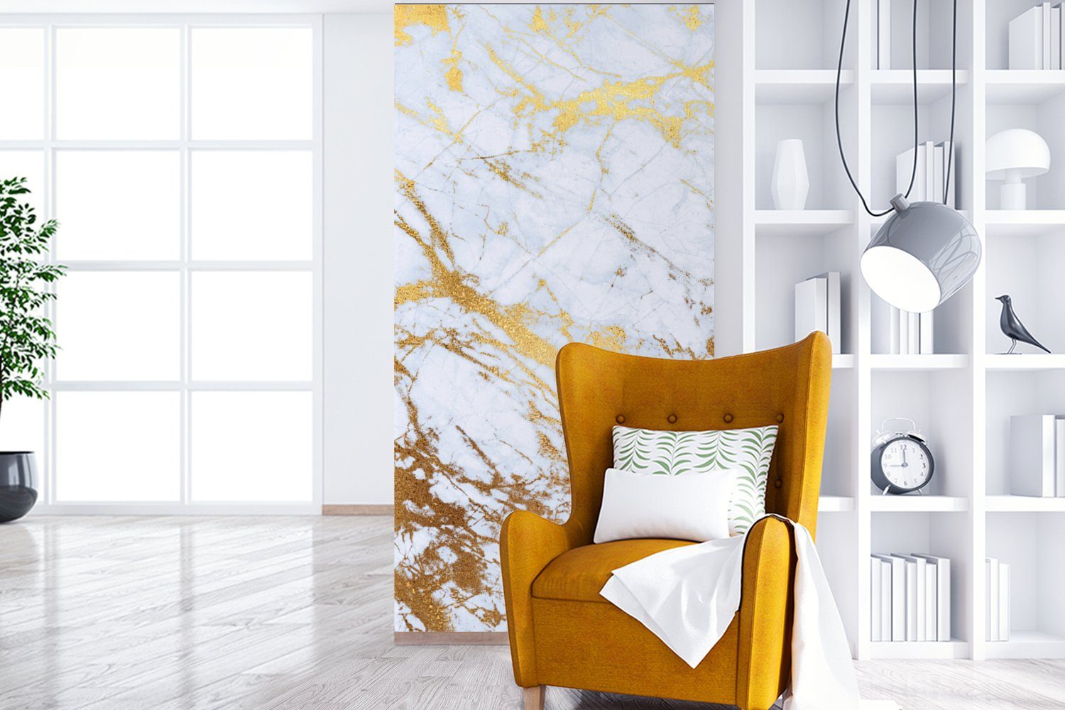 Wohnzimmer Küche, Gold bedruckt, Fototapete - Glitzer, - St), Schlafzimmer für (2 Marmor Matt, Vliestapete Fototapete - - Weiß Luxe Marmoroptik - MuchoWow
