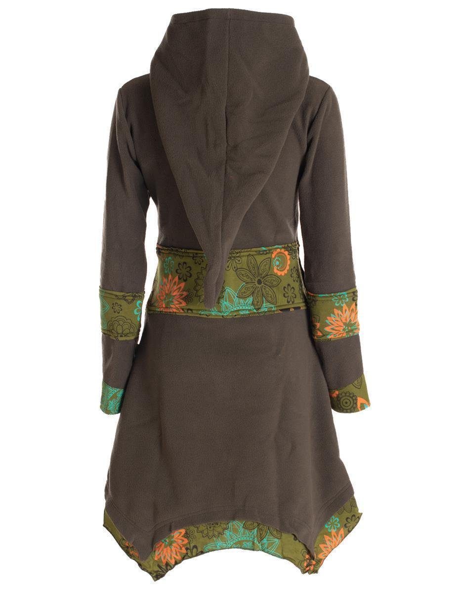 Goa, Mantel Kurzmantel Fleece Ethno, Hooded Boho Style Vishes Fleecemantel Cardigan Gothik, Zipfelkapuzenjacke olive