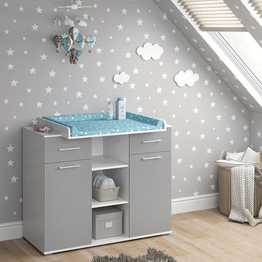 Vicco Wickelkommode Leonie, Weiß/Grau, 113 x 100 cm