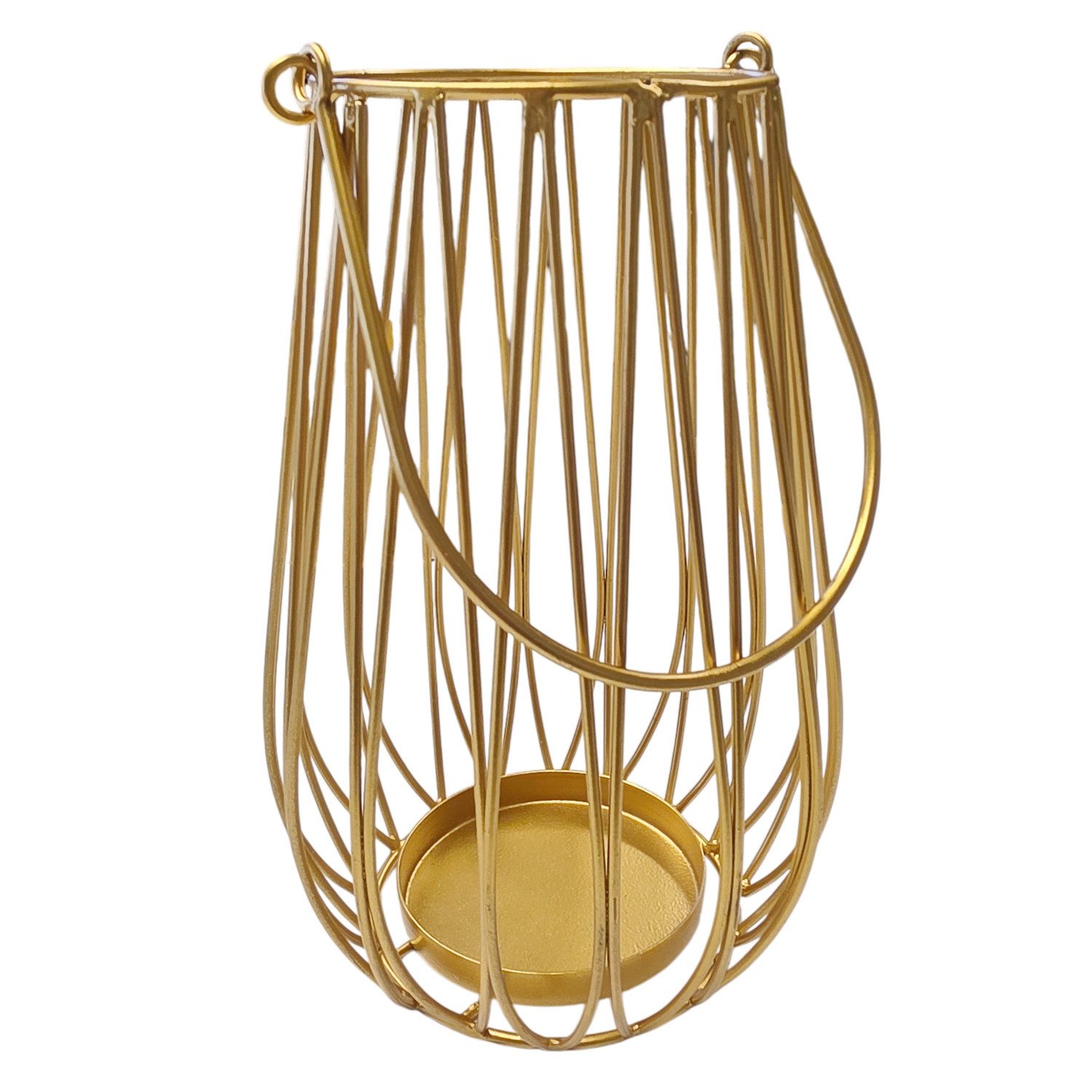 Macosa Home Kerzenlaterne Laterne Metall Gold 23 cm Dekolaterne Griff modern (Indoor Outdoor, Tischdekoration Metalllaterne), Dekolicht Kerzenhalter außen innen