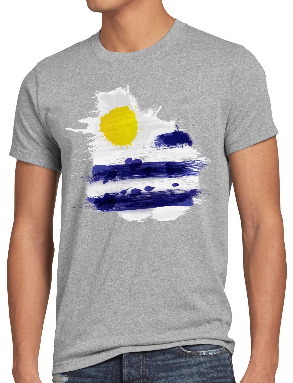 EM Herren T-Shirt Uruguay Print-Shirt Fußball grau meliert style3 WM Flag Sport Flagge Fahne