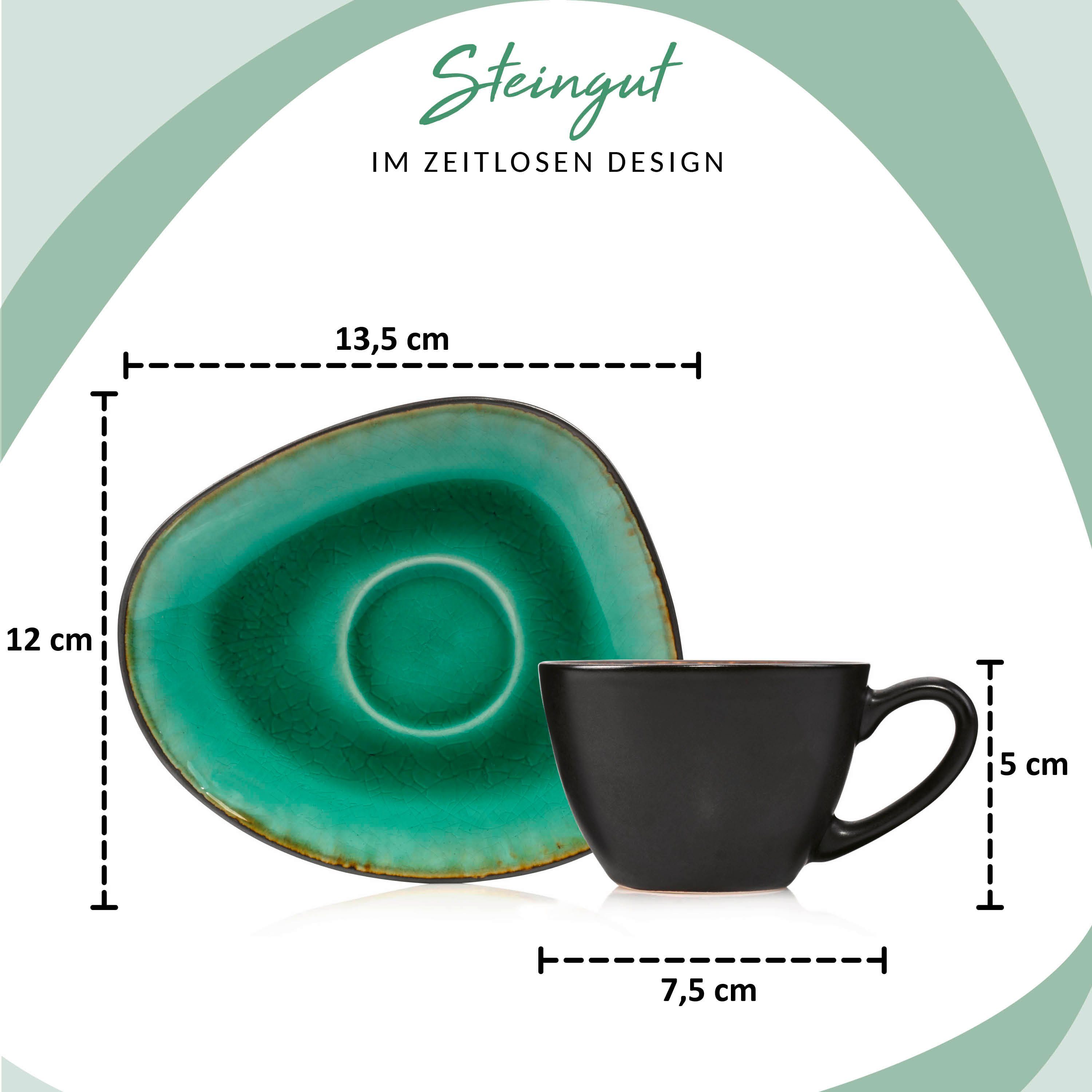 SÄNGER Espressotasse Palm Beach Set Grün Schwarz Espressobecher, 8-tlg., Steingut, Handmade, Premium Collection