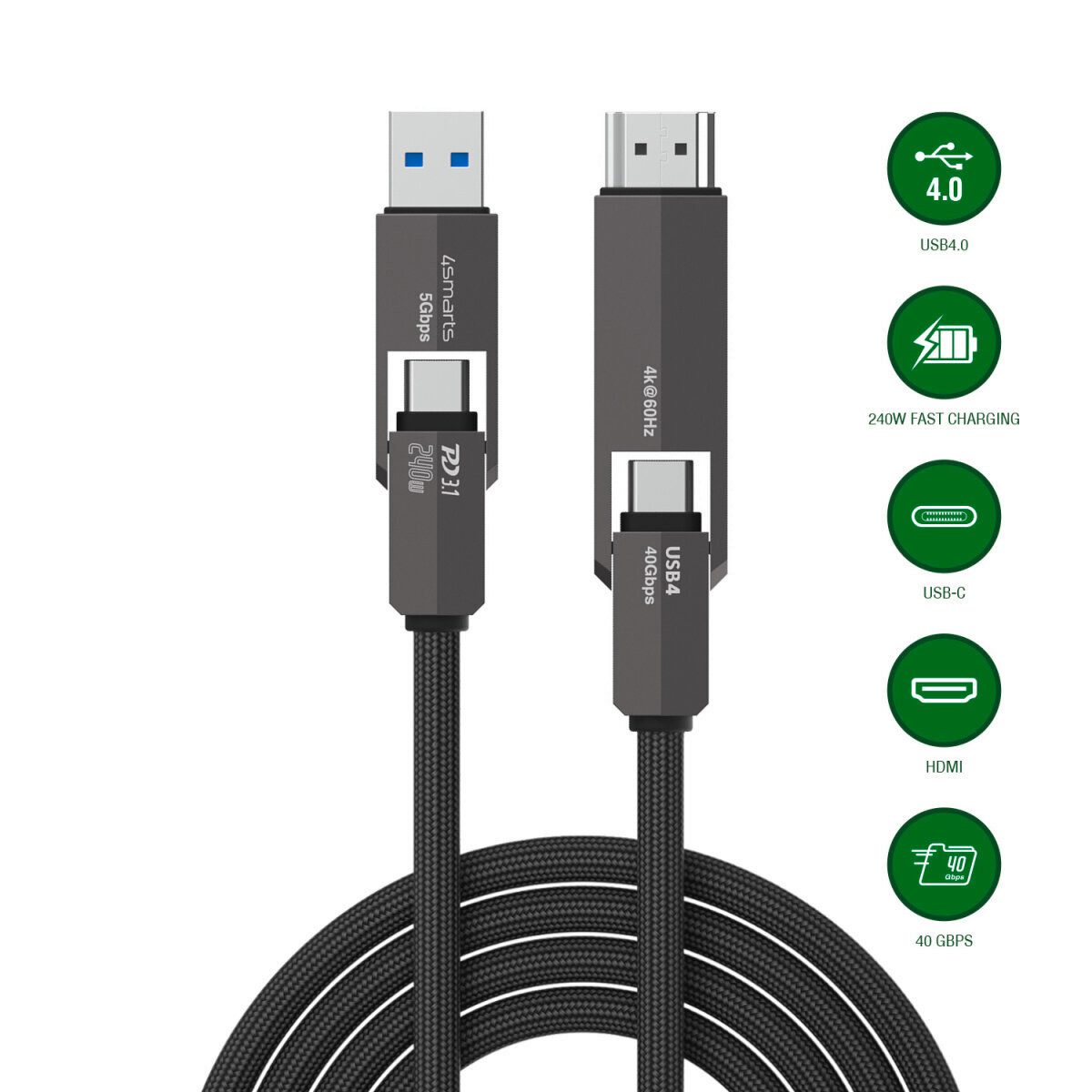 4smarts 4smarts USB4 HDMI Kabel ComboCord 240W 1,5m Induktions-Ladegerät