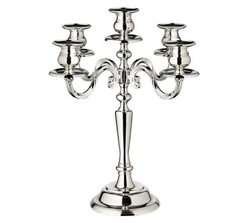 EDZARD Kerzenleuchter Regina, Kerzenständer mit Silber-Optik, Kerzenhalter 5-Flammig für Stabkerzen, versilbert und anlaufgeschützt, Höhe 37 cm