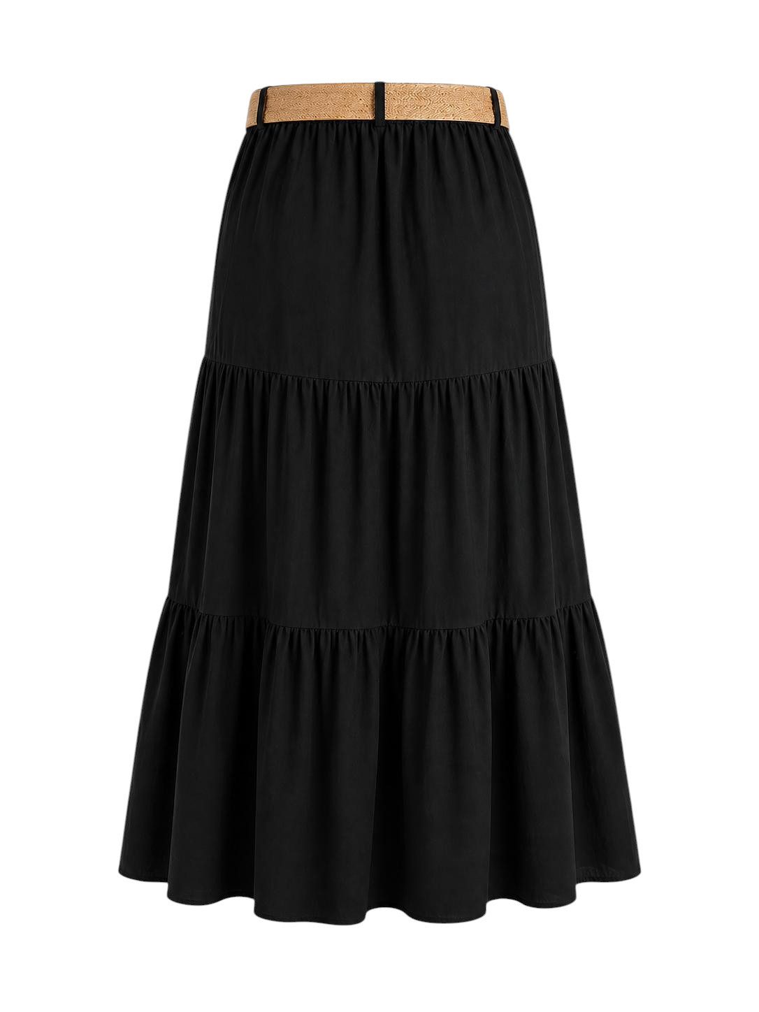 Mississhop Maxirock Damen Maxirock mit Stufen und elastischem Bund – A-Linie Rock mit Gürt