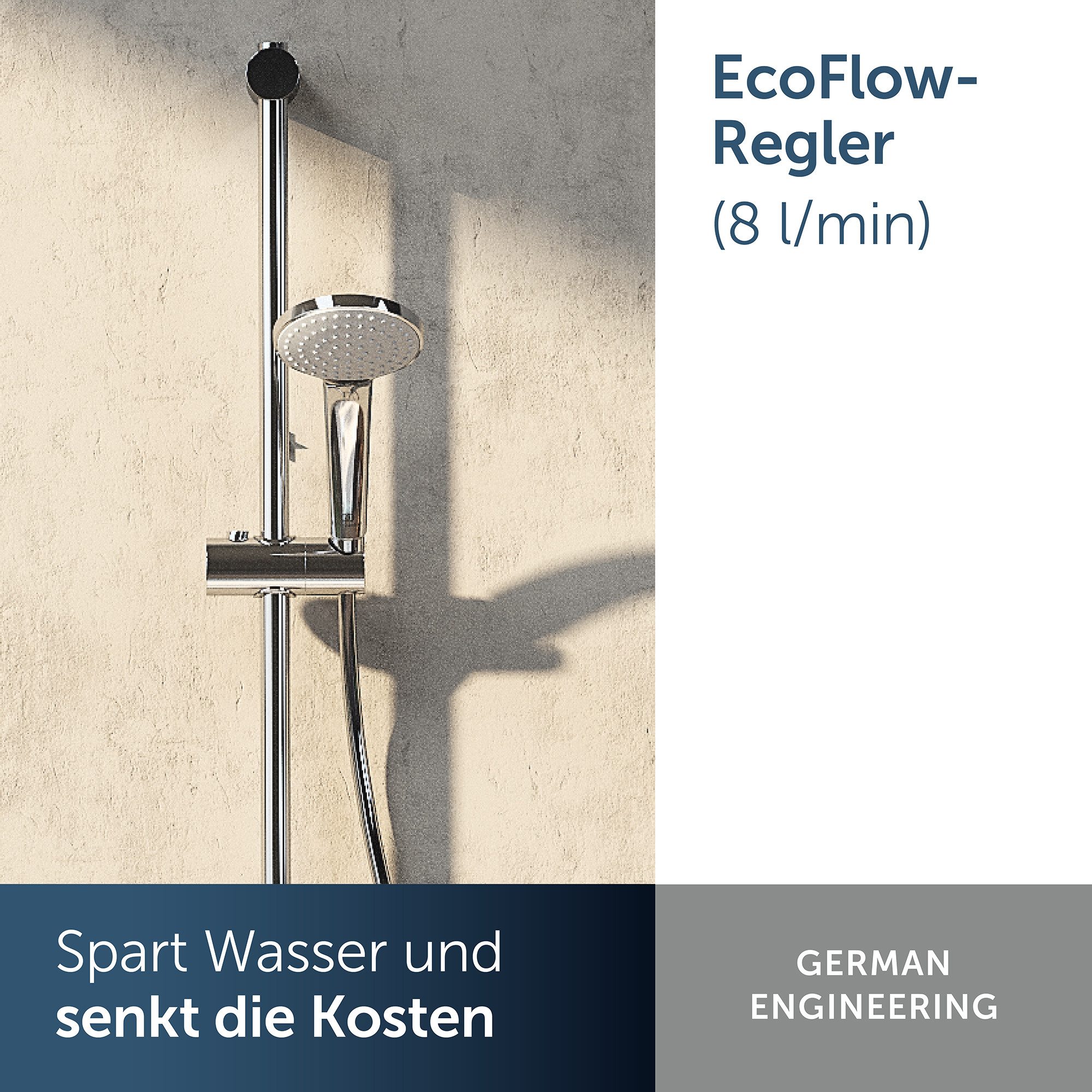 Ideal Standard Brausegarnitur Alero, Wassersparend, Breite Brause, Einfache Montage