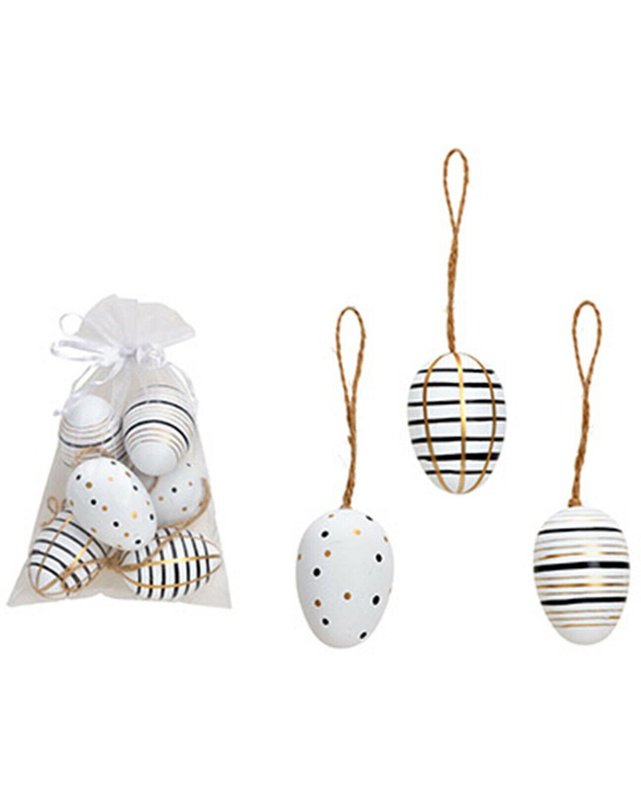 Taschen4life Osterei Ostereier 153 weiß / gold (Set, 6 Stück), Deko Ostern, Eier zum hängen, inkl. Beutel
