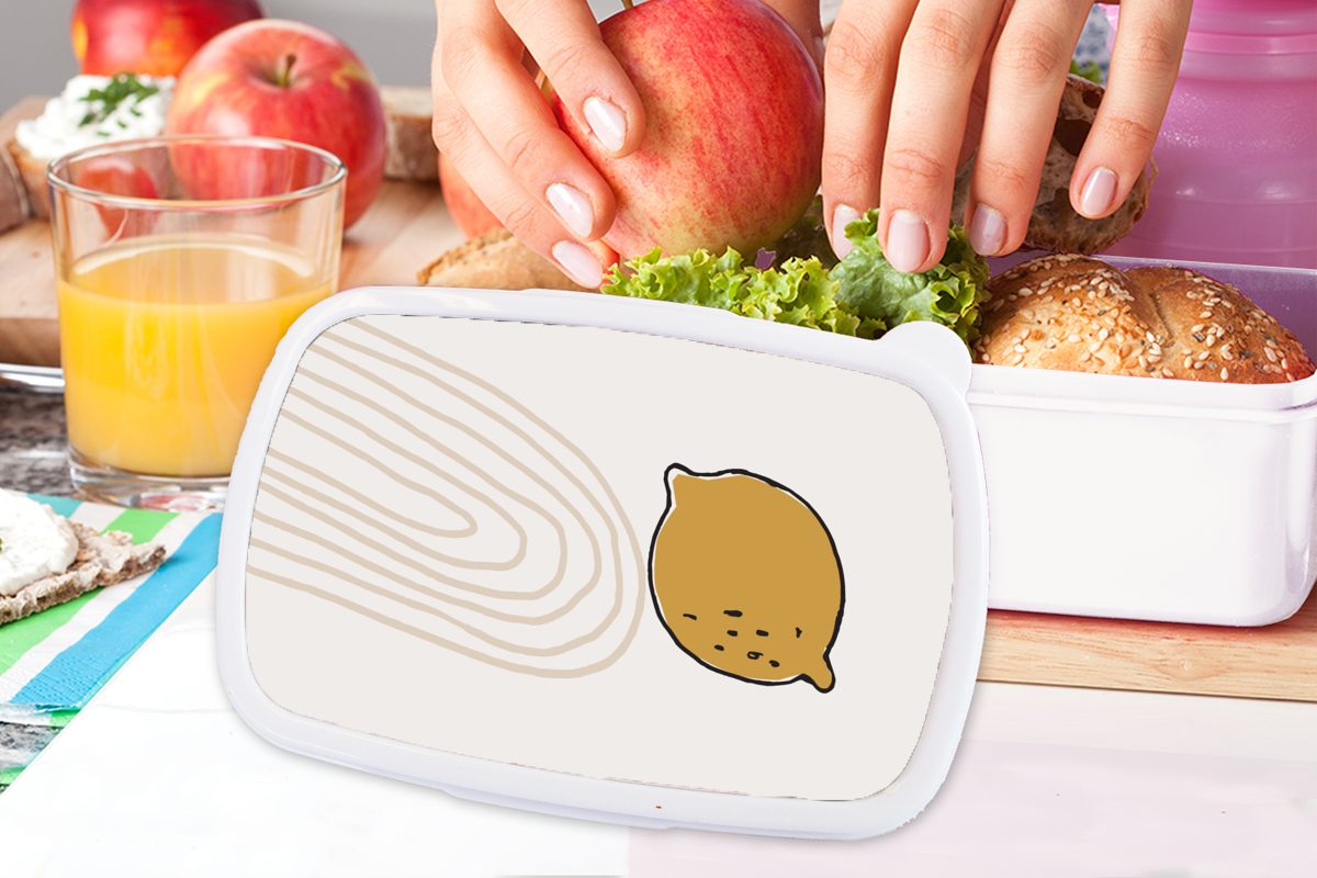 MuchoWow Lunchbox Sommer Weiß, Brotdose, (2-tlg), Kinder und - Zitrone Brotbox Mädchen Jungs Kunststoff, für Erwachsene, - für und