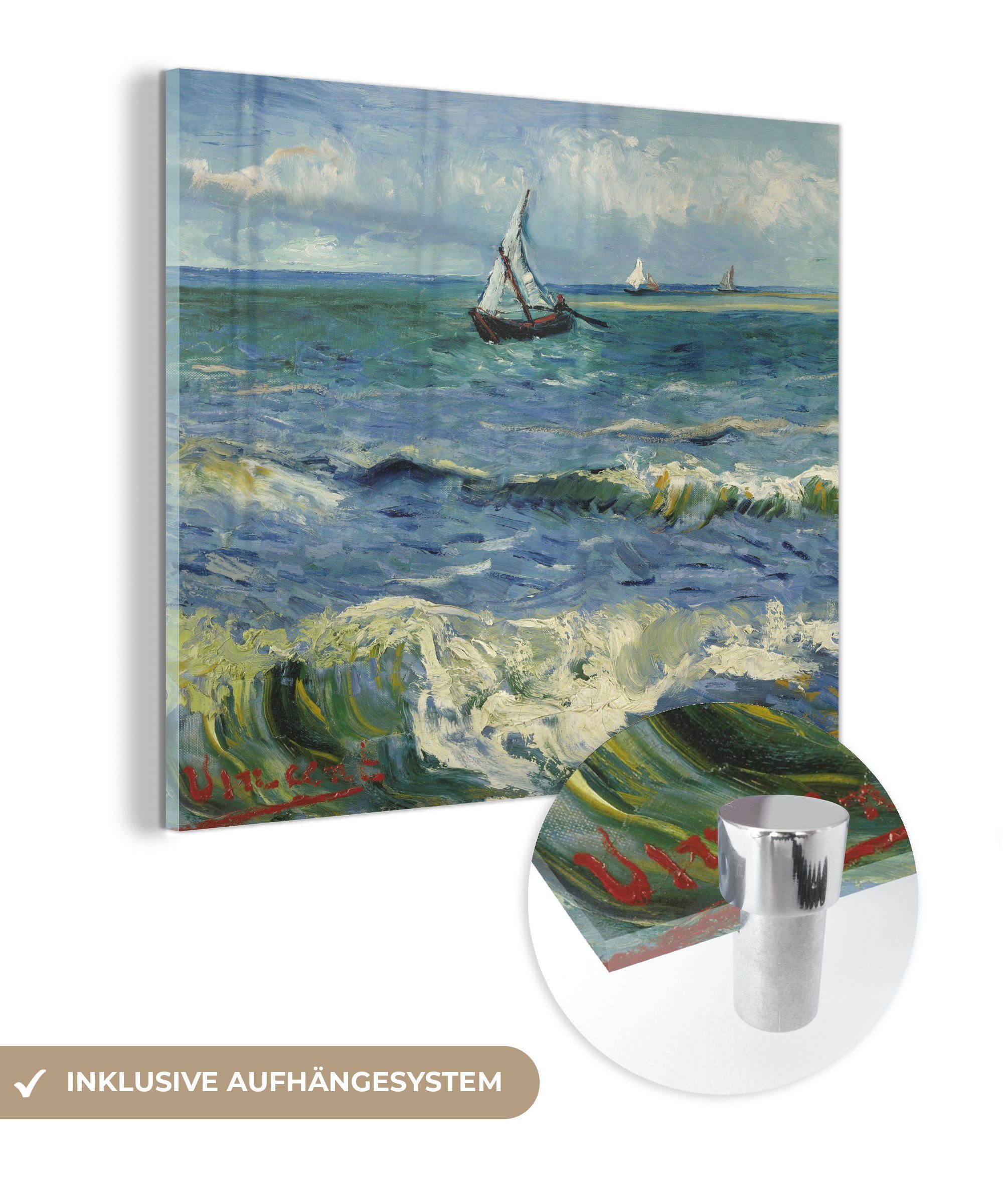 MuchoWow Acrylglasbild Meereslandschaft bei Les-Saintes-Maries-de-la-Mer - Gemälde von, (1 St), Glasbilder - Bilder auf Glas Wandbild - Foto auf Glas - Wanddekoration