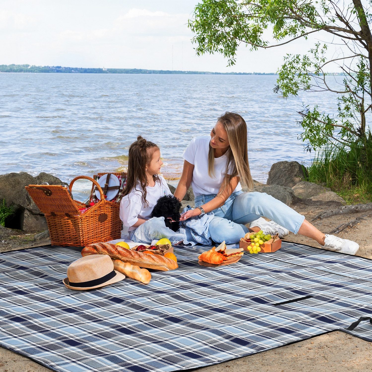 Picknickdecke Picknickdecke 200 x 200 cm Campingdecke Wasserdicht, 3 Schichten, Sekey, Campingdecke Wärmeisoliert mit Wasserdichter Unterseite