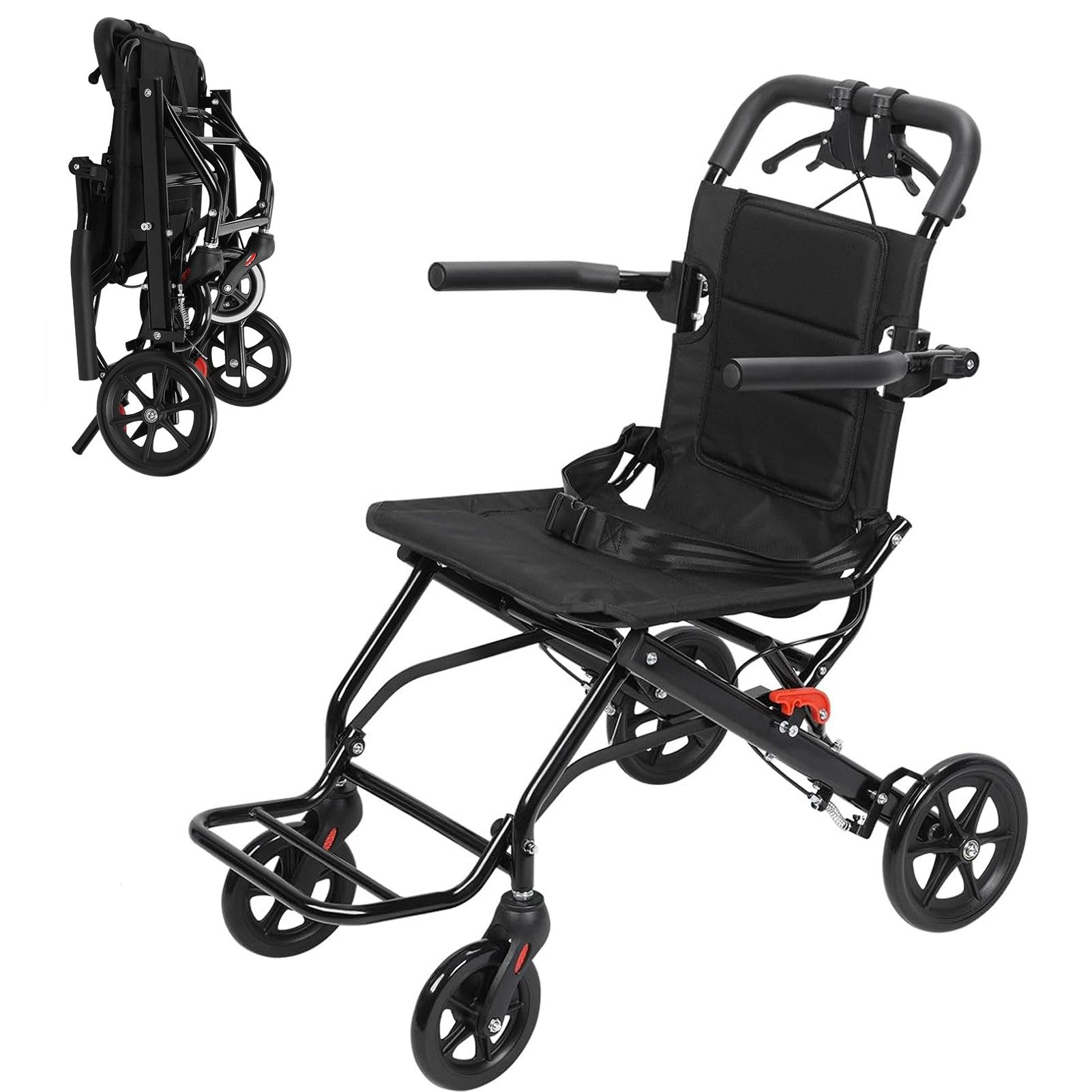 Rutaqian Rollstuhl Faltbarer & Leichter Transportrollstuhl für Erwachsene und Senioren, Ultraleicht und Tragbar, bis 100 kg, ideal für Reisen und Allta