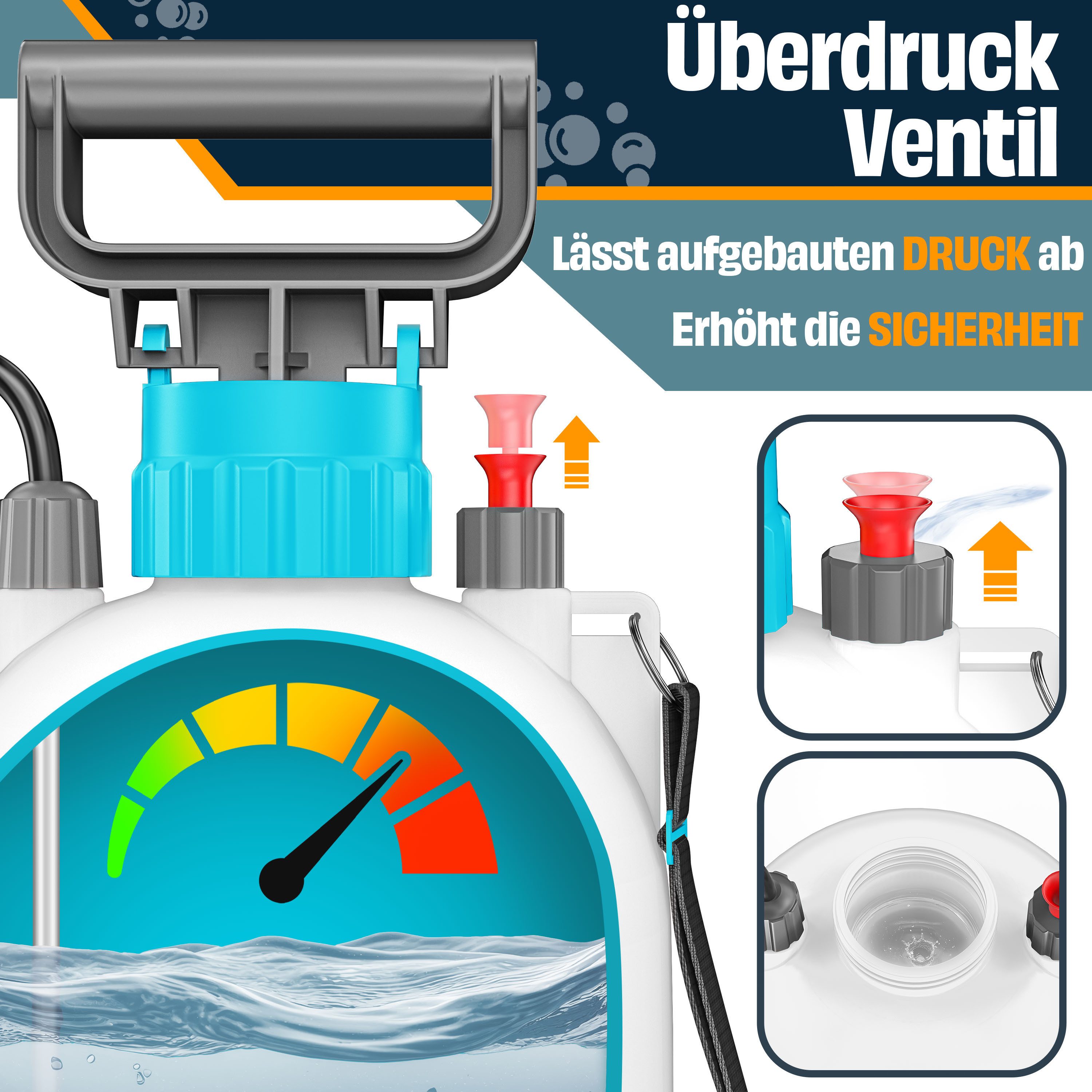 MASKO Drucksprühgerät Drucksprüher säurebeständiges Sprühgerät 5L Füllinhalt Gartenspritze, (Pumpsprühflasche mit verstellbaren Düsen, Schlauch, Gurt & Handschuhe), Reinigungsspritze für Pflanzenschutz, Gartenarbeit & Autopflege