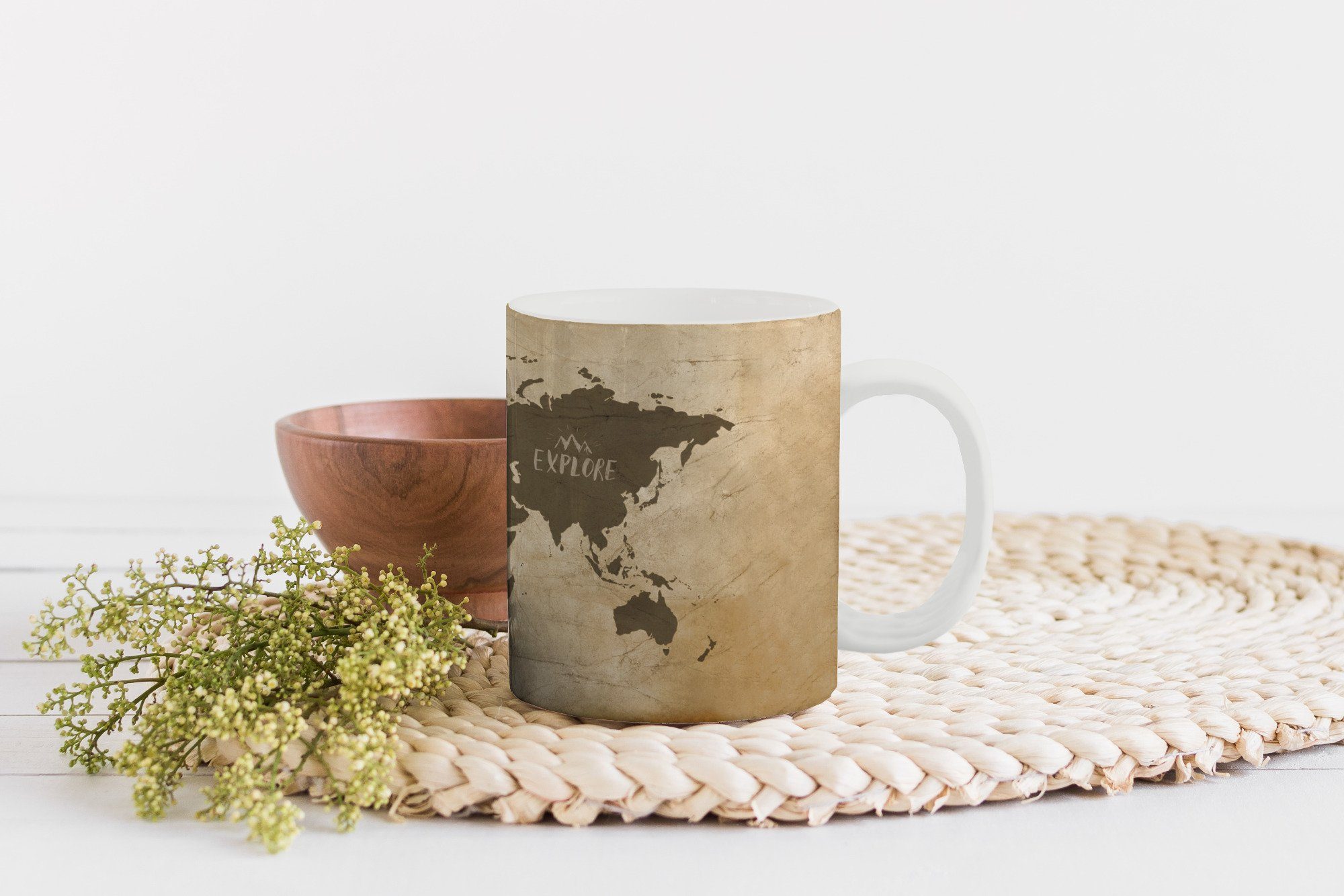 Teetasse, Papyrus, - Teetasse, Tasse Weltkarte Vintage Geschenk Kaffeetassen, - Keramik, Becher, MuchoWow