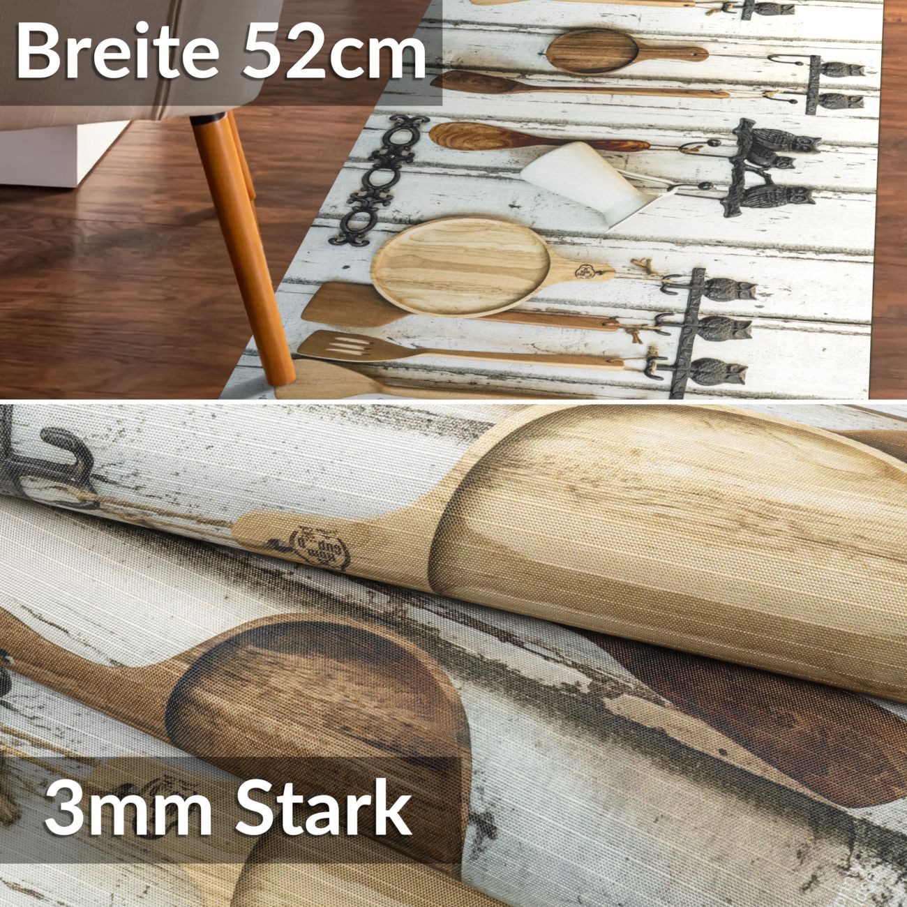 ANRO Küchenläufer Hochwertig GreenLine Flurläufer Teppichläufer Textil, Eckig, Höhe: 3 mm, Textil