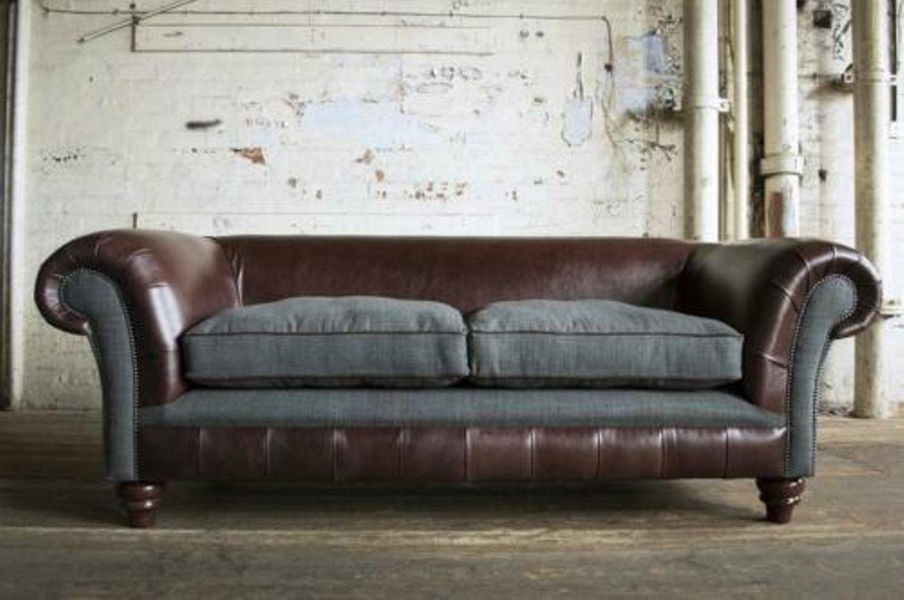 JVmoebel 3-Sitzer Cheserfield Samt Sofa 3 Sitzer Designer Couchen Couch Textil Stoff, Lederbezug, Mit Nieten