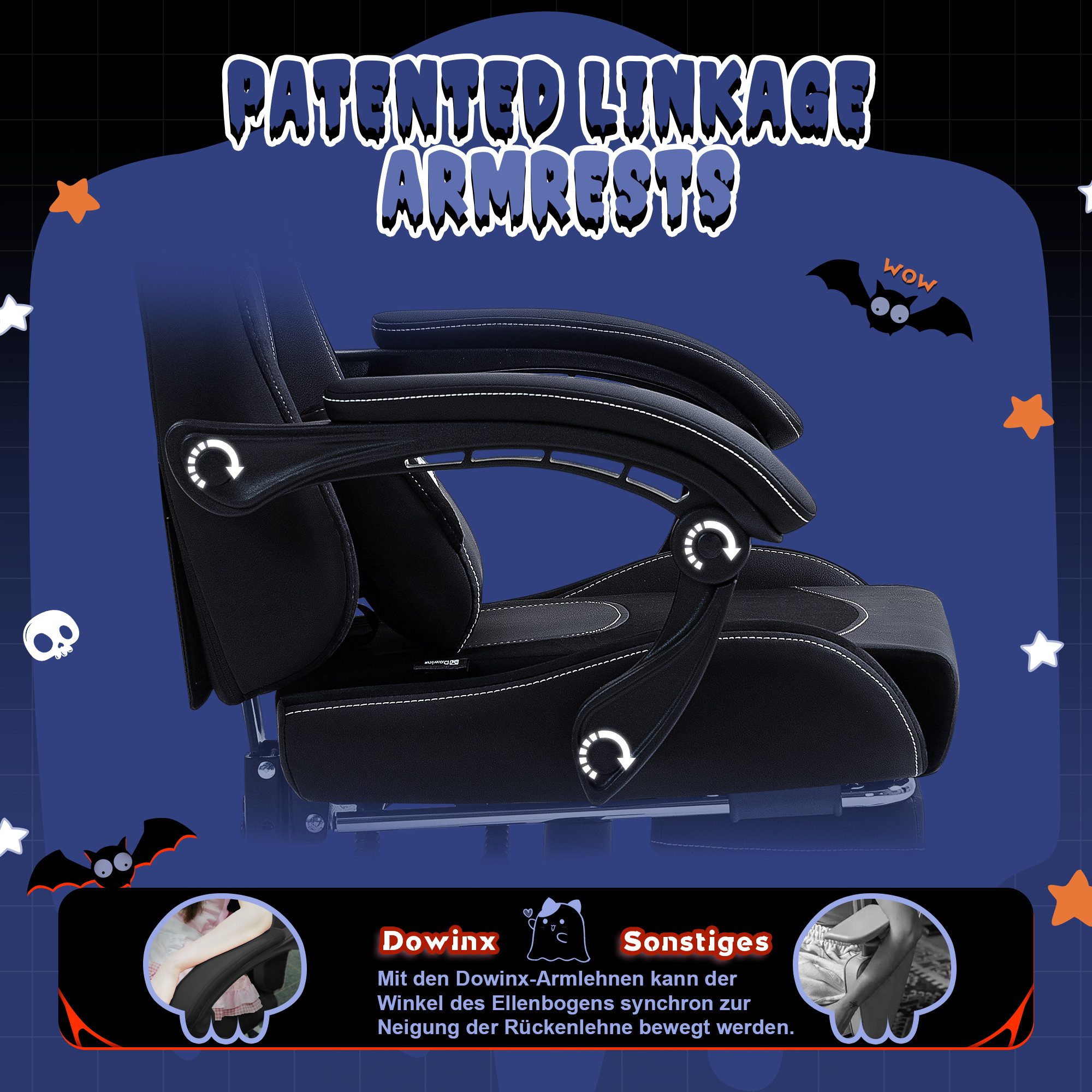Dowinx Gaming-Stuhl Süße Katze Edition mit Katzenohren und Plüschtier (Packung), Ergonomischer Stuhl mit Hoher Rückenlehne und Lendenwirbelstütze – Bild 4 von 5