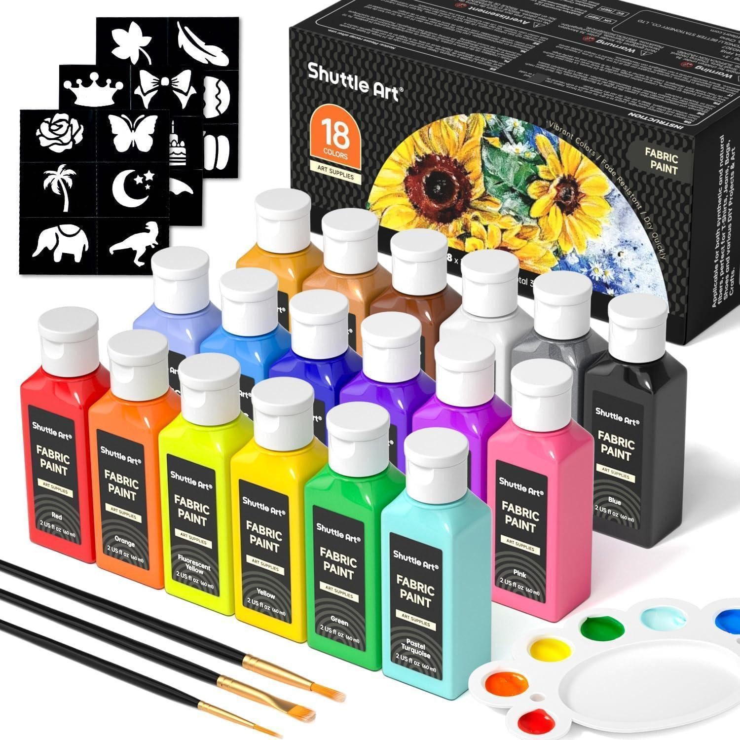 LuxusKollektion Textilmarker Textilfarben Set 18 waschfeste Stoffmalfarben 60ml für Kinder DIY