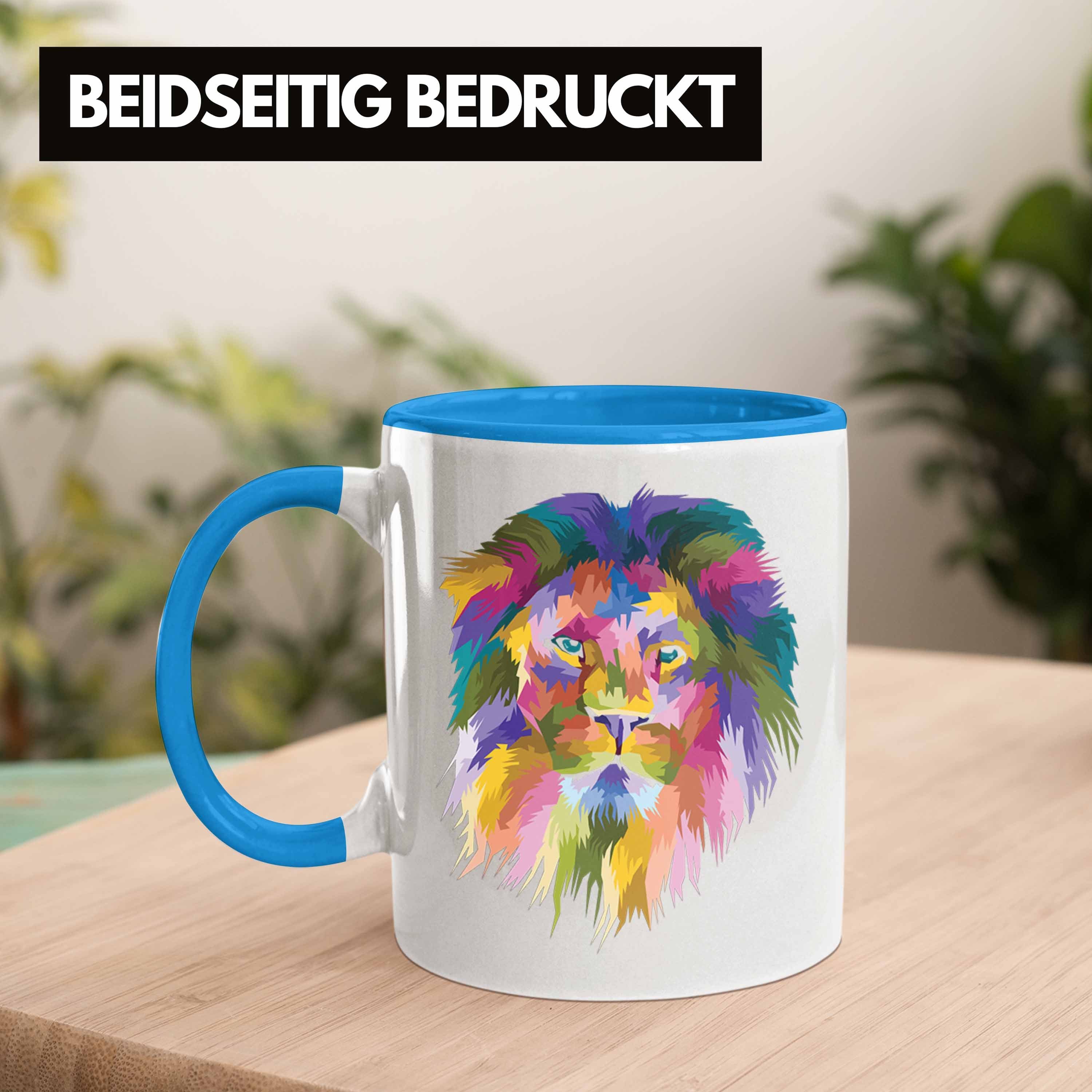 Tasse Trendation Polygon Tasse - Trendation Löwen Löwe Blau Löwen-Liebhaber Geschenk