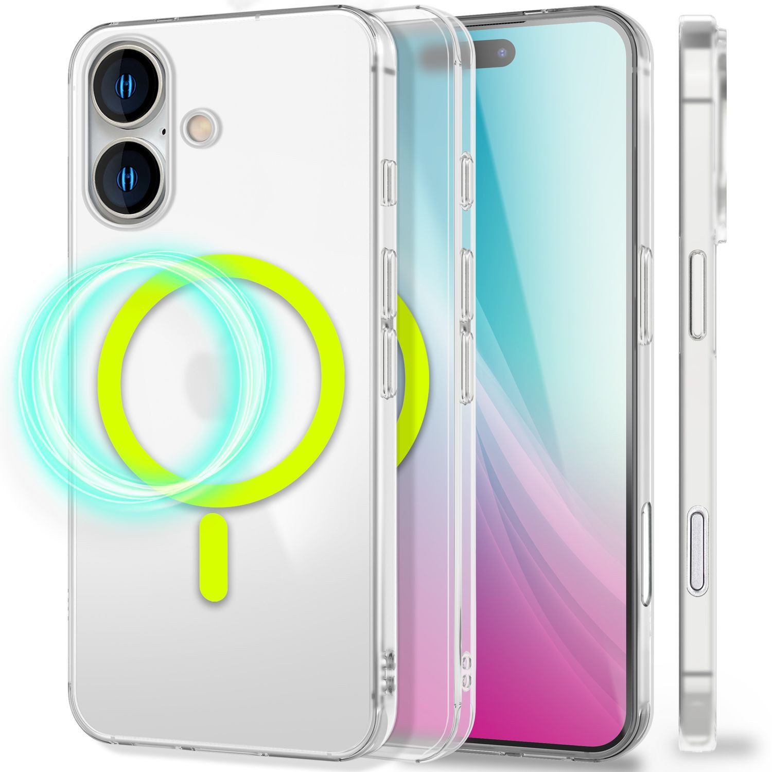 Nalia Smartphone-Hülle Apple iPhone 16, 0,3mm Dünn / Leuchtender MagSafe-Ring / Frosted Design / Matt