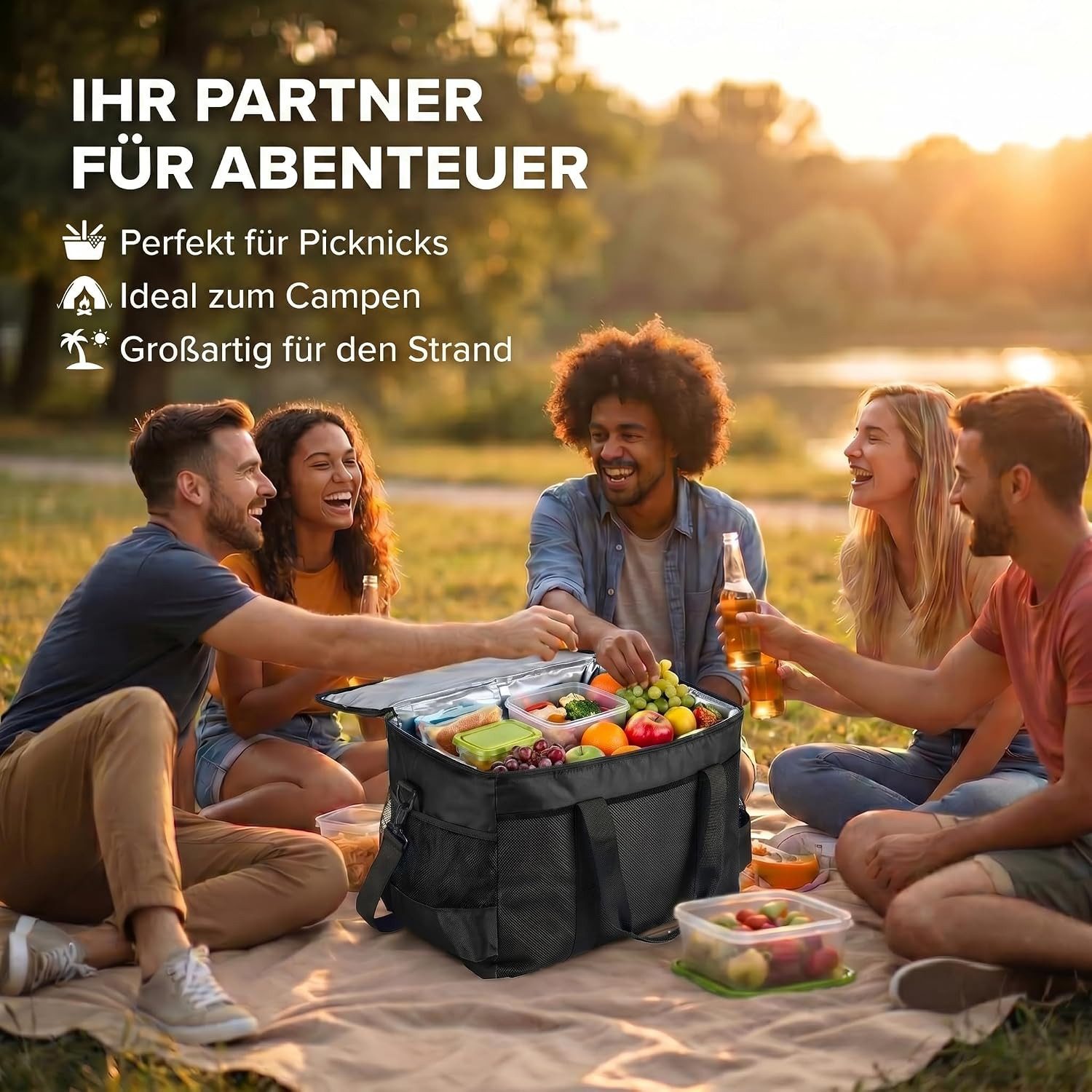 Goods+Gadgets Thermobehälter Kühltasche wasserdicht Thermobehälter Isoliertasche Camping & Picknick, Polyestergewebe, (XXL, Isotasche), Camping-Tasche Wärmetasc – Bild 5 von 5