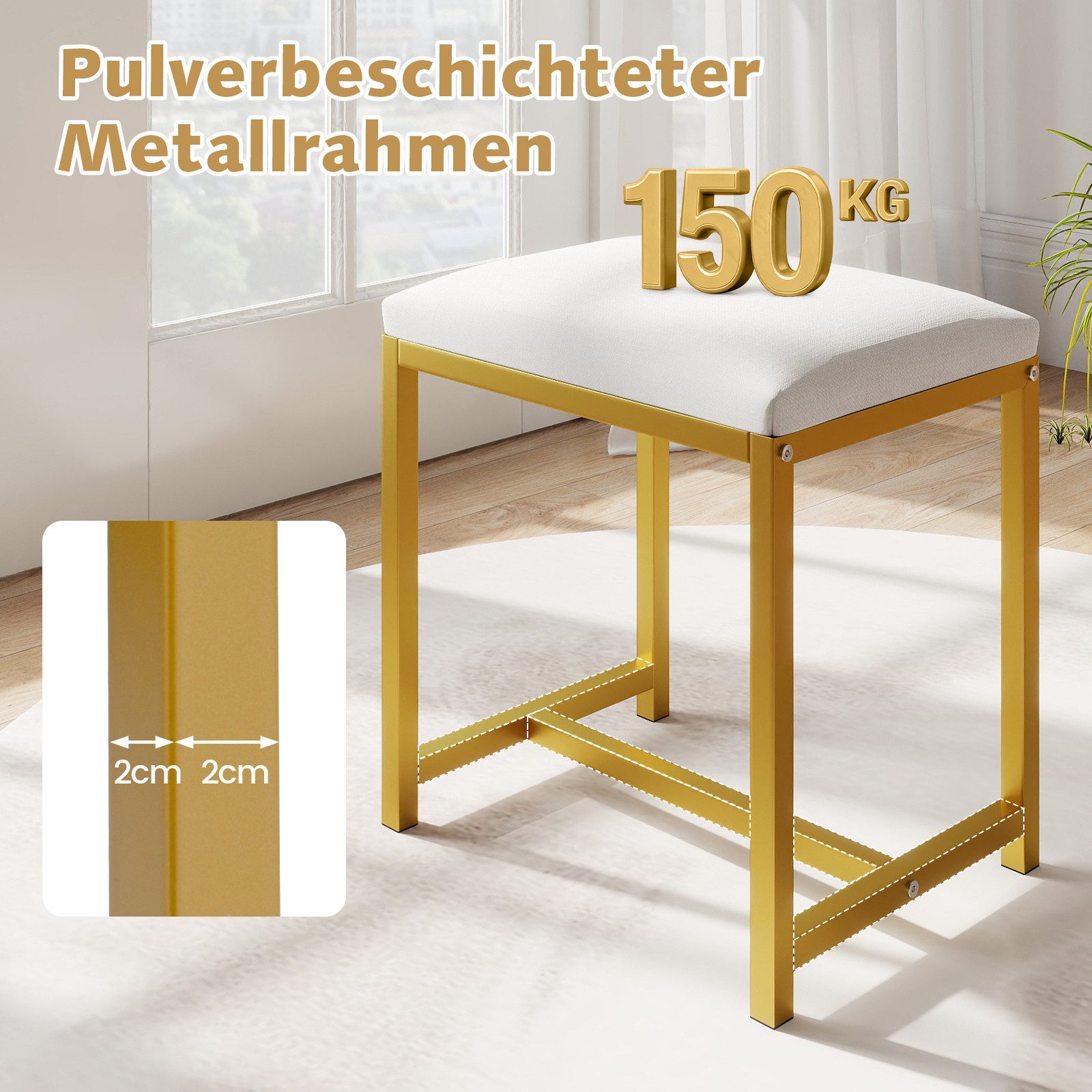 COSTWAY Sitzhocker, Schminkhocker gepolstert, Metall Polsterhocker 150kg
