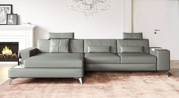BULLHOFF Wohnlandschaft Wohnlandschaft Leder Ecksofa Designsofa Eckcouch L-Form LED Leder Sofa Couch XL hell grau »MÜNCHEN III« von BULLHOFF, Made in Europe
