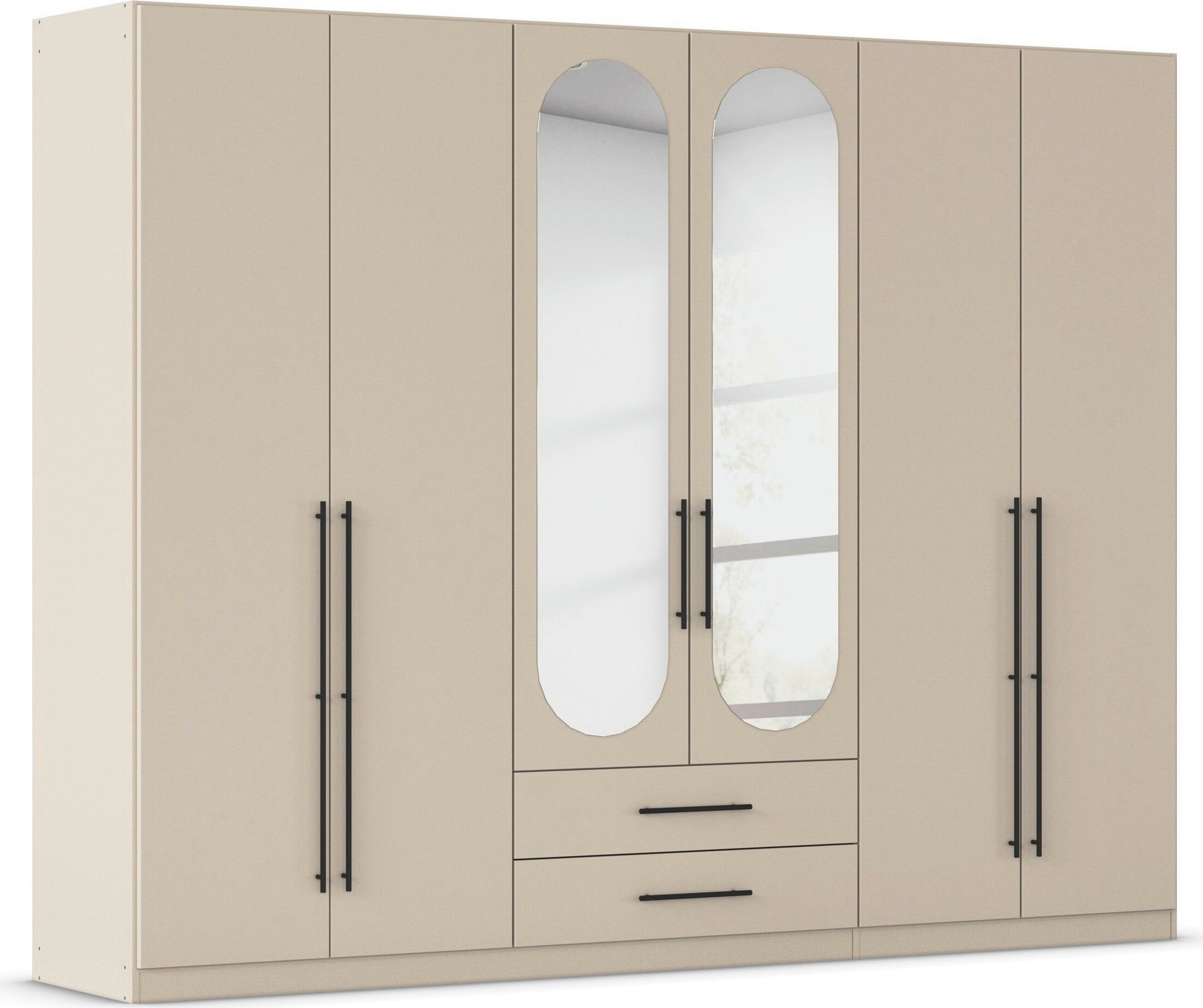 OTTO home Kleiderschrank Schlafzimmer Schrank Garderobe RONDO Breiten 136/181/226/271 cm (3 verschiedene Ausstattungen BASIC/CLASSIC/PREMIUM (inkl. SOFT-CLOSE) elegante ovale Spiegelelemente Metallgriffe in Schwarz MADE IN GERMANY