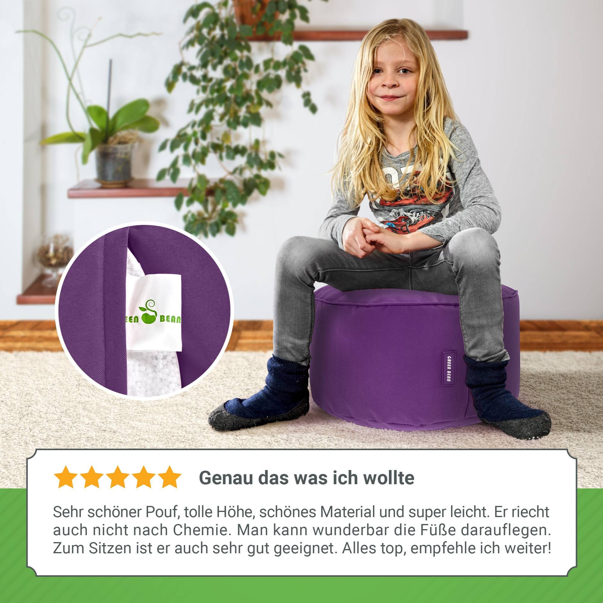 Green Bean Pouf Sitzsack-Hocker Pouf Stay 45x25cm (Sitzsack-Hocker 45x25cm mit EPS-Perlen Füllung -, Fußhocker Fußkissen Sitz-Pouf für Sitzsäcke), die ideale Er – Bild 3 von 5