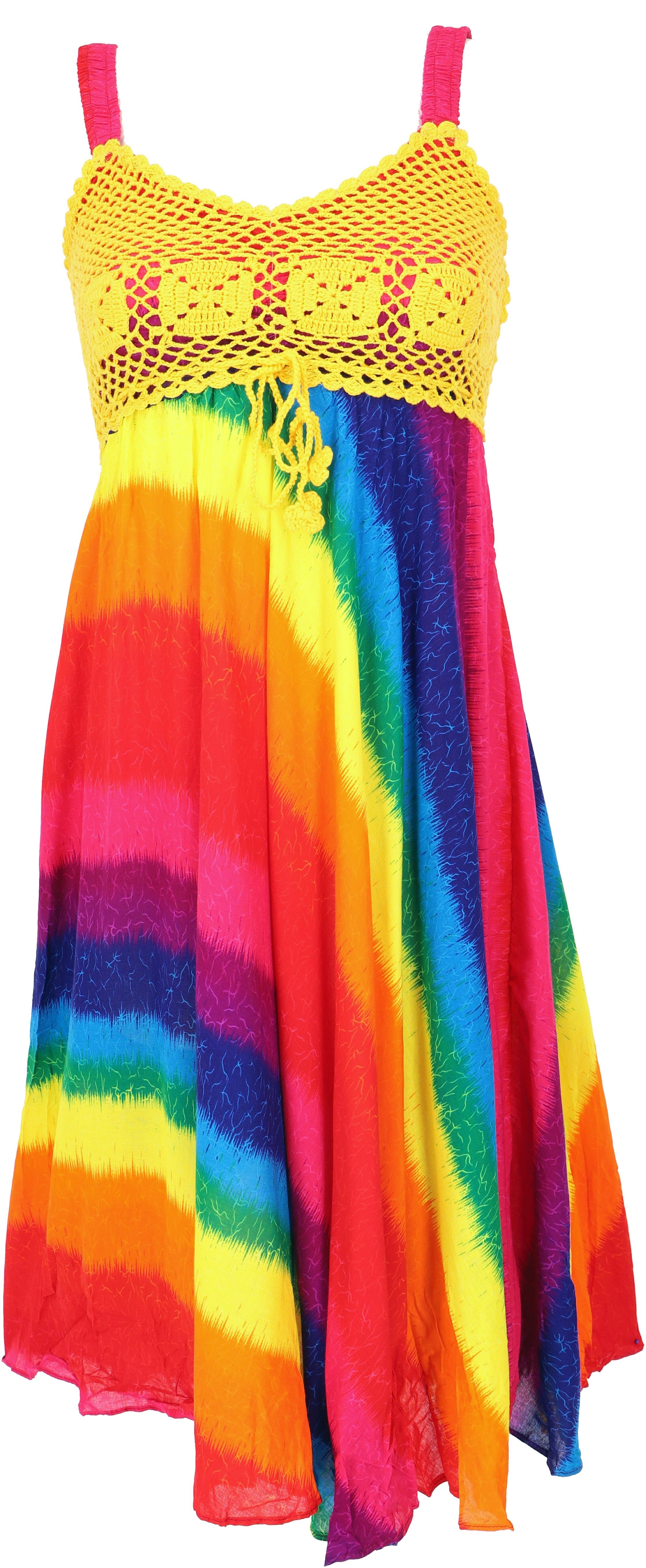 Boho Guru-Shop regenbogen/gelb Bekleidung -.. alternative Krinkelkleid Sommerkleid, Minikleid, Midikleid