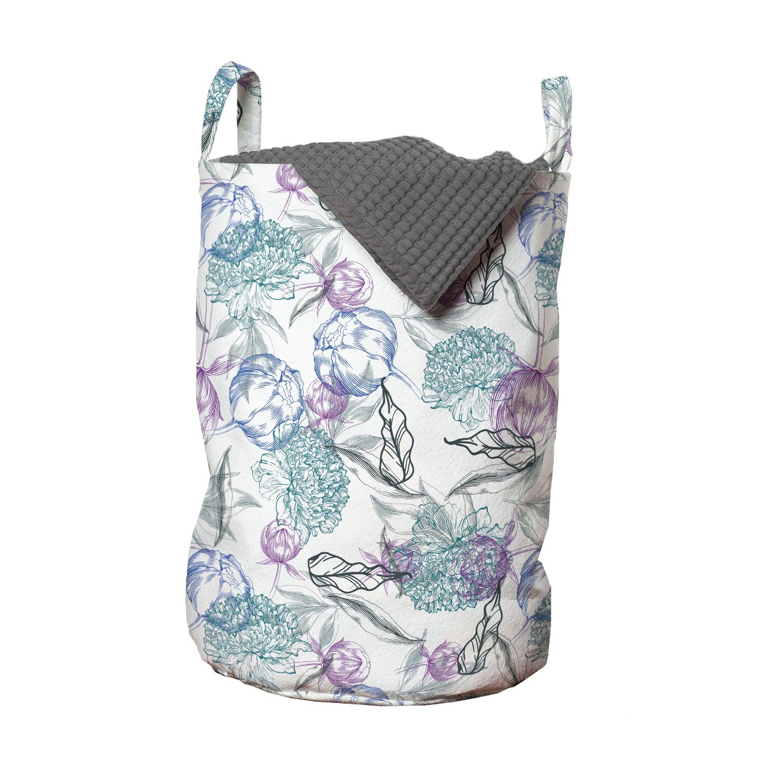 Abakuhaus Wäschesäckchen Wäschekorb mit Griffen Kordelzugverschluss für Waschsalons, Blumen Blumen-Blatt-Skizze Knospen