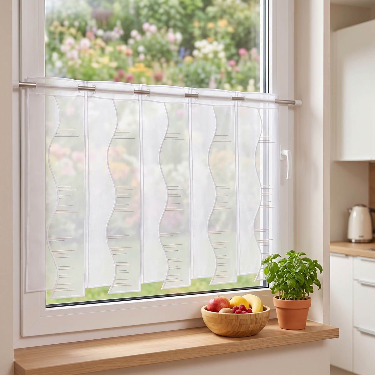 SCHÖNER LEBEN. Stoff Scheibengardinen Meterware Organza Stickerei weiß 50 cm Höhe, bestickt,pflegeleicht