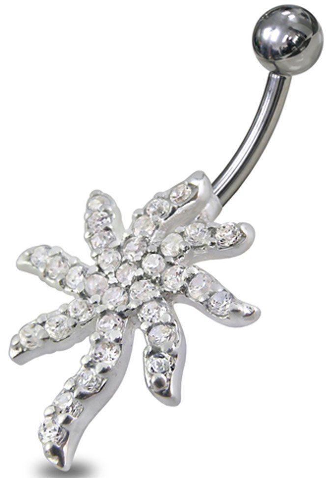 Firetti Bauchnabelpiercing Schmuck Geschenk Piercing Silber 925 Körperschmuck PALMTREE Palme, mit Zirkonia (synth)