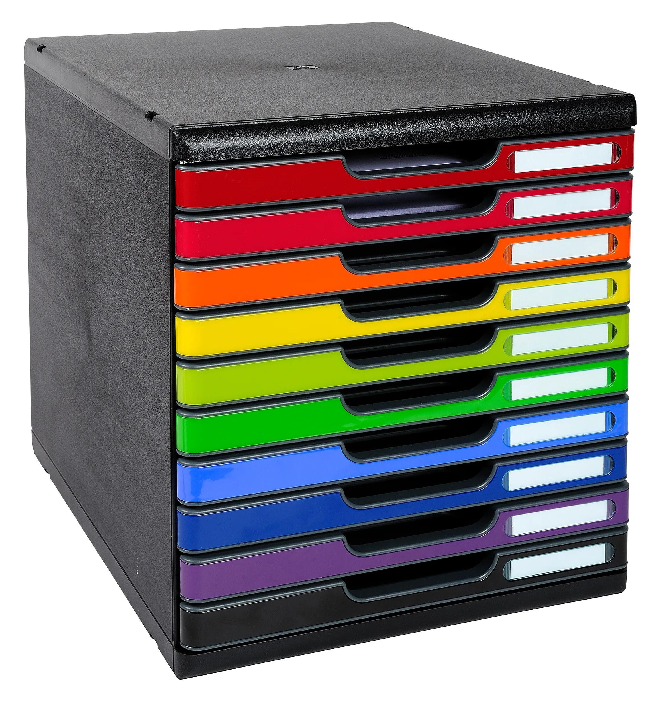 EXACOMPTA Schubladenbox Schubladenbox MODULO A4 10 geschlossene Schubladen Regenbogen 302798D, Schubladenboxen