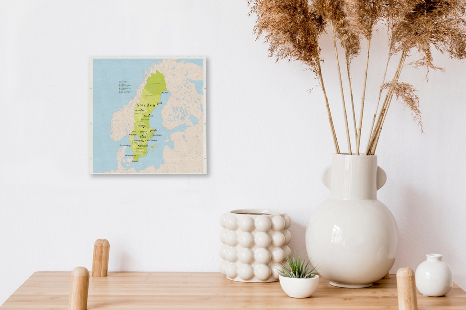 Illustration einer Karte für Leinwand (1 in Bilder Leinwandbild Schweden Wohnzimmer grün, Schlafzimmer OneMillionCanvasses® St), mit