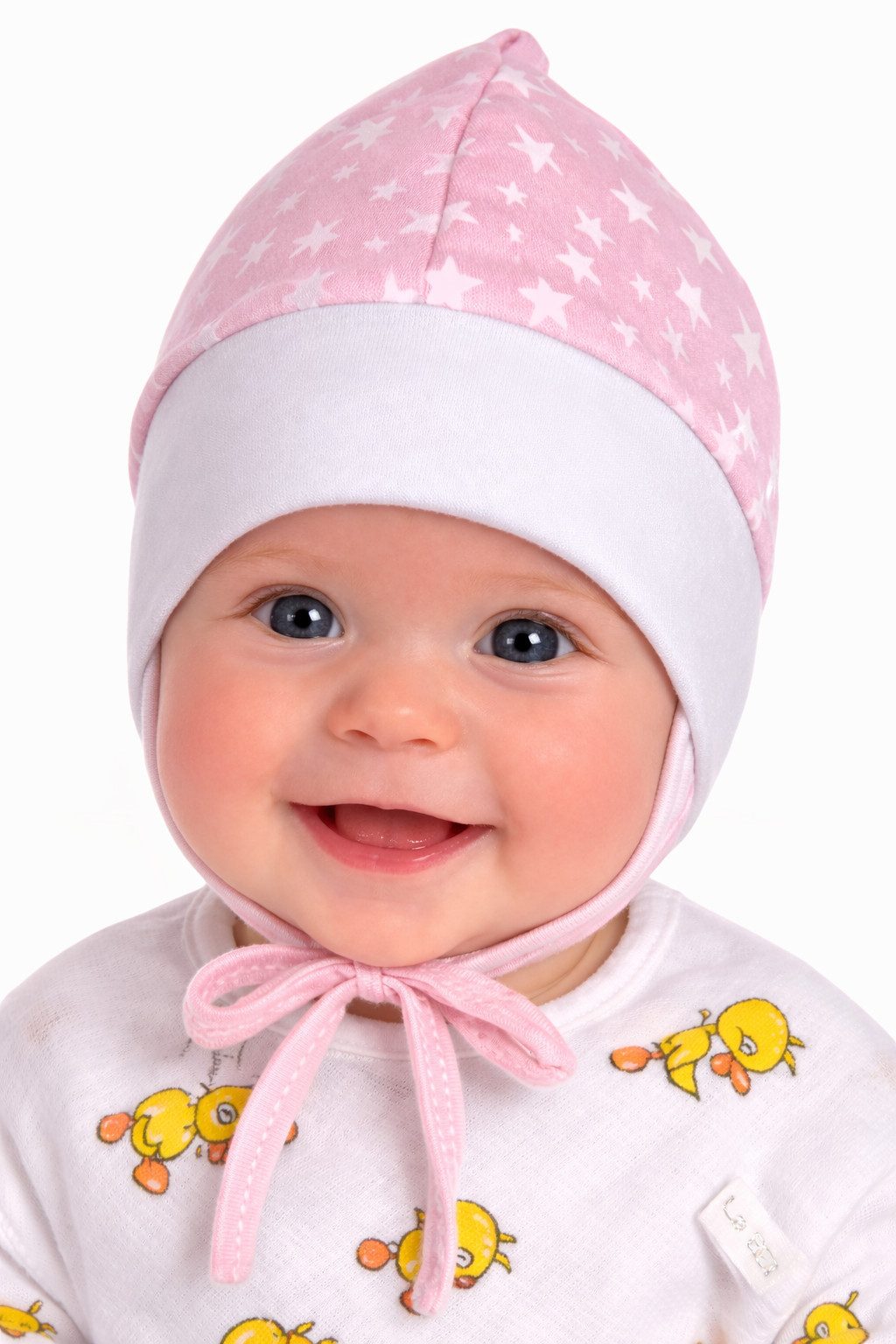 Erstlingsmütze Mütze für Neugeborene Babymütze Baby Haube in Rosa mit Sternen