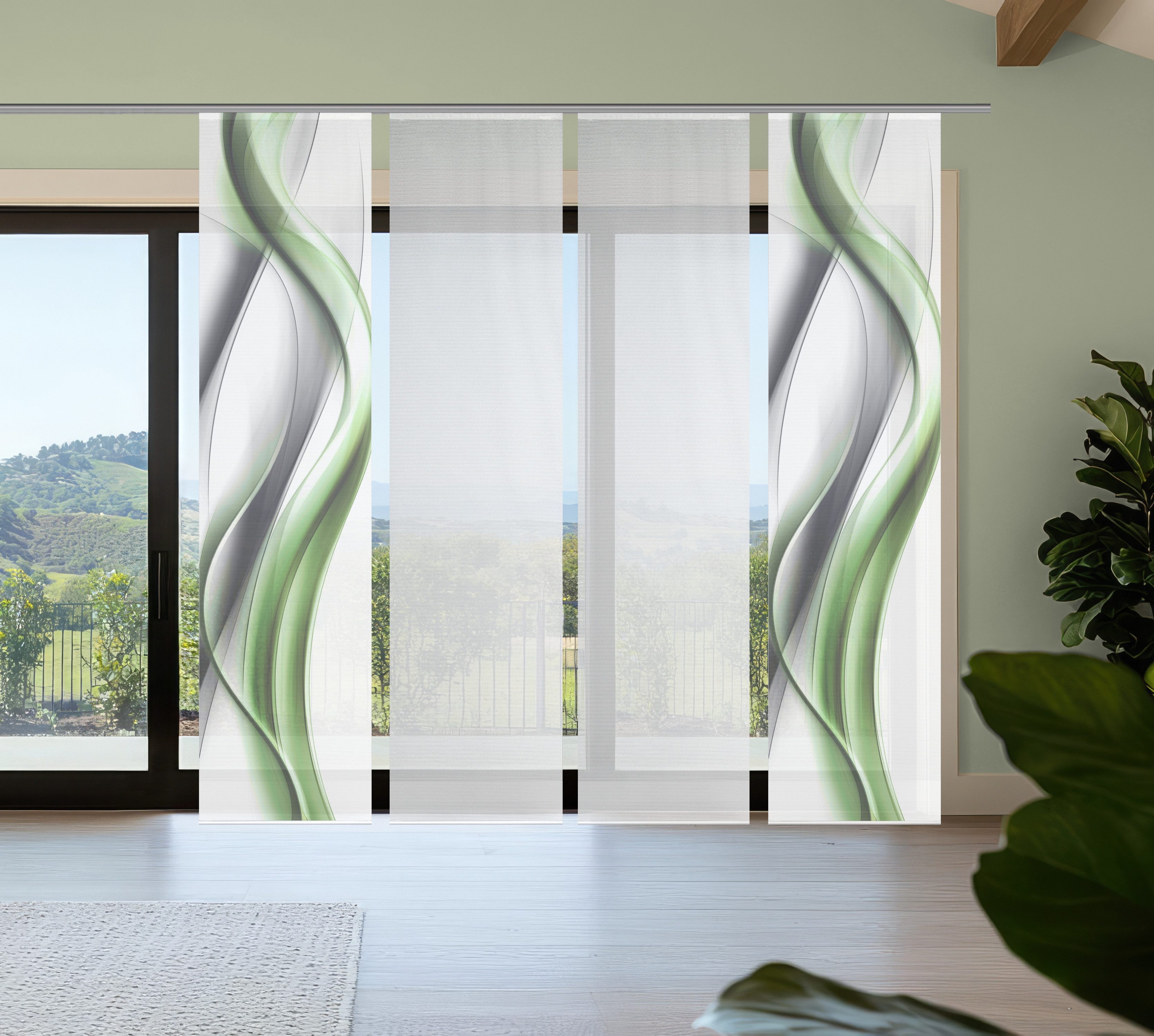 Vision S Schiebegardine CARA (4 St), Paneelwagen, halbtransparent, Schiebevorhang,Bambusoptik,Digitaldruck,SET