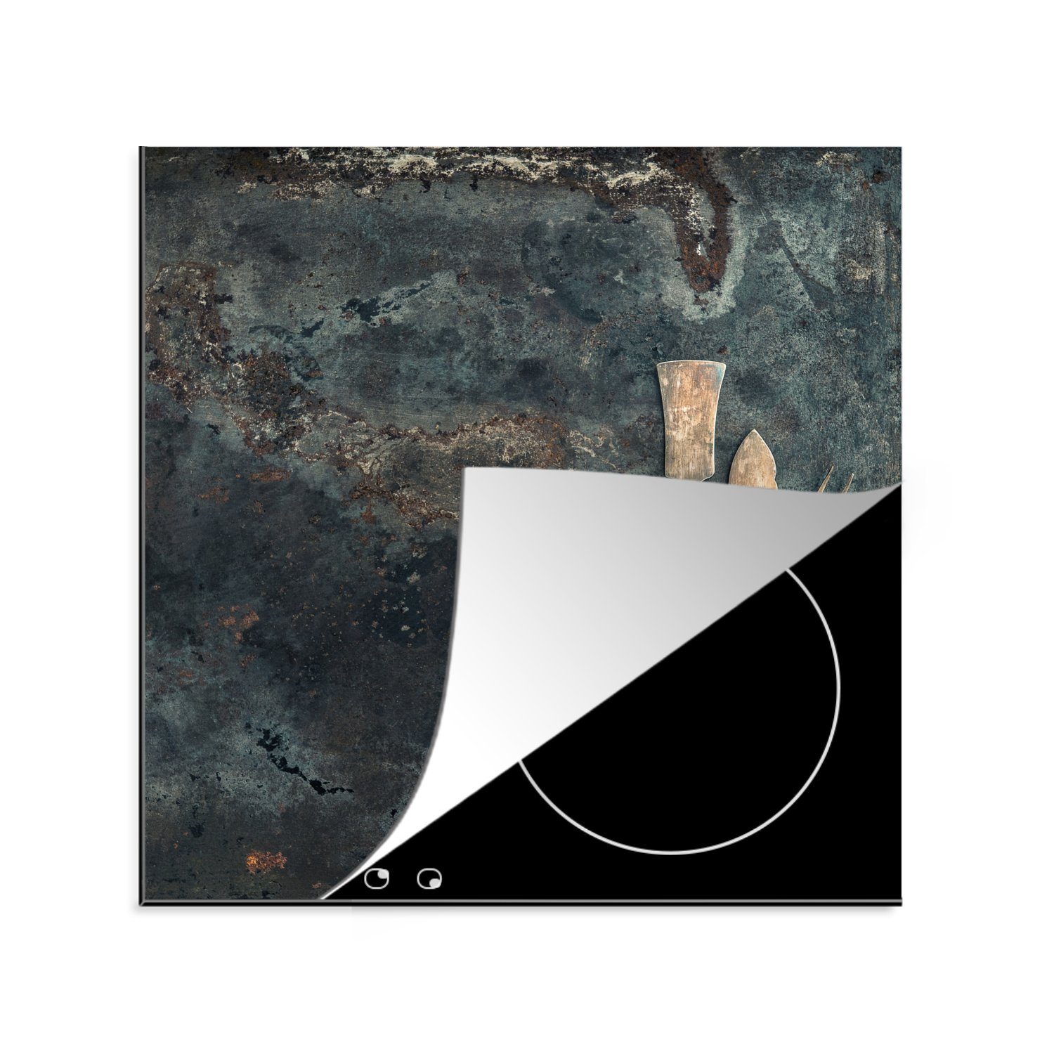 Besteck Ceranfeldabdeckung, - Marmor - Vintage Arbeitsplatte tlg), - Herdblende-/Abdeckplatte für Vinyl, Induktionsschutz küche - - 78x78 cm, (1 MuchoWow Induktionsherd, Küche