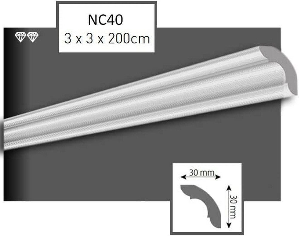 MDEKOR Deckenleiste Styropor-Leisten XPS Stuckleisten Abschlussleiste Weiss Deckenleisten, 100 Meter / 50 Leisten, 50-St.