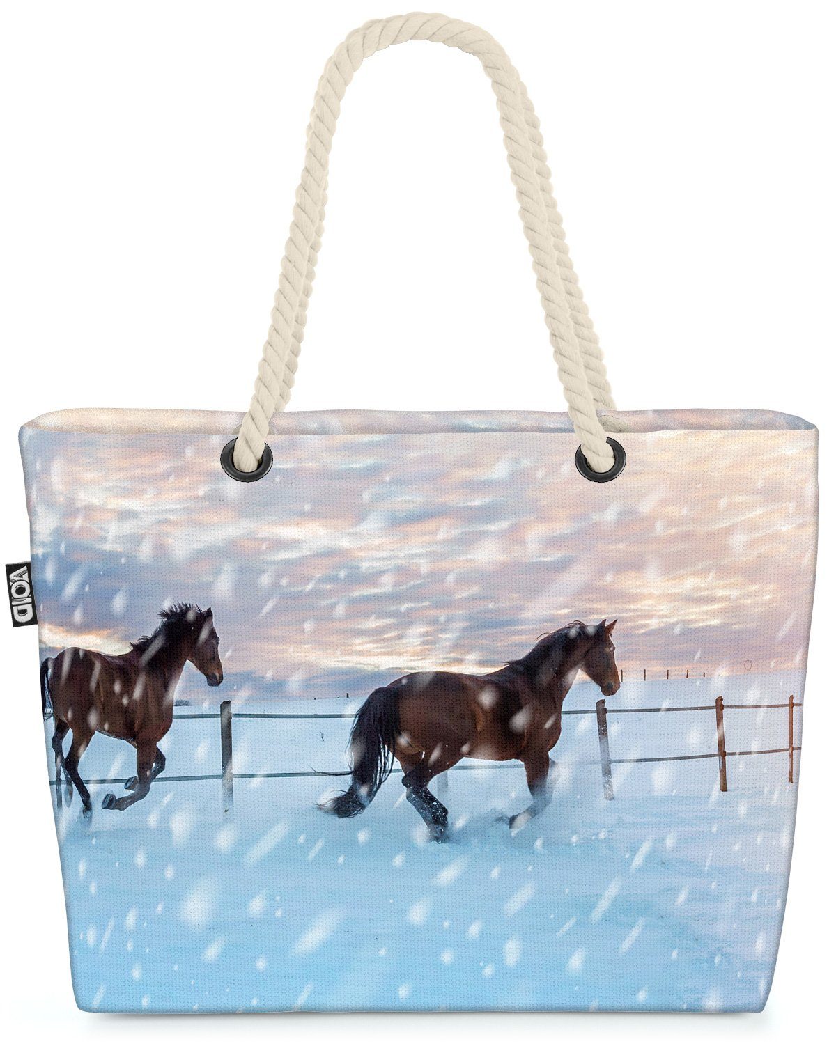 VOID Strandtasche (1-tlg), Pferde Rennen Schnee Reiten pferd galoppieren natur wolken laufen sch