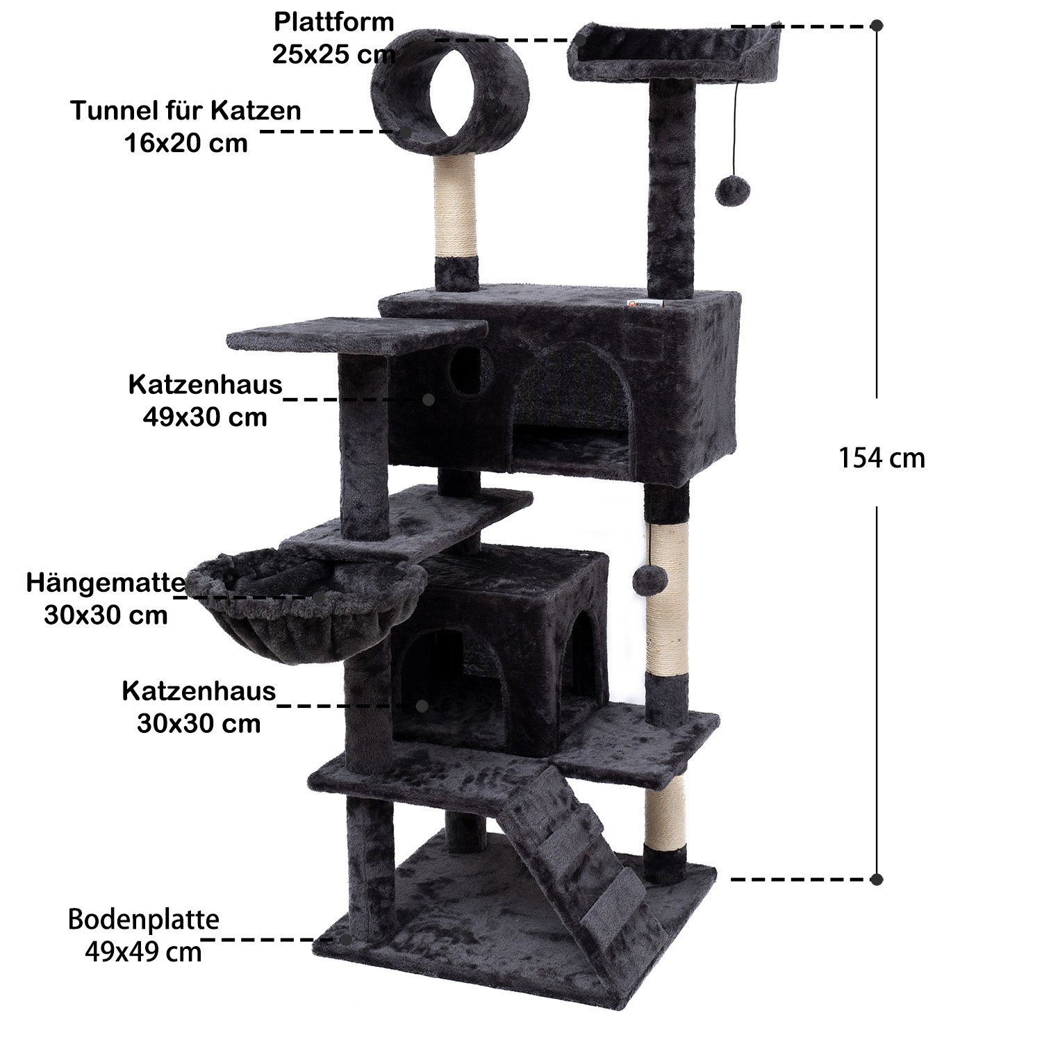 Warenhammer Kratzbaum Katzenbaum, Kratzbaum für Katzen 154 cm hoch Premium Qualität, Kratzstamm mit Sisal