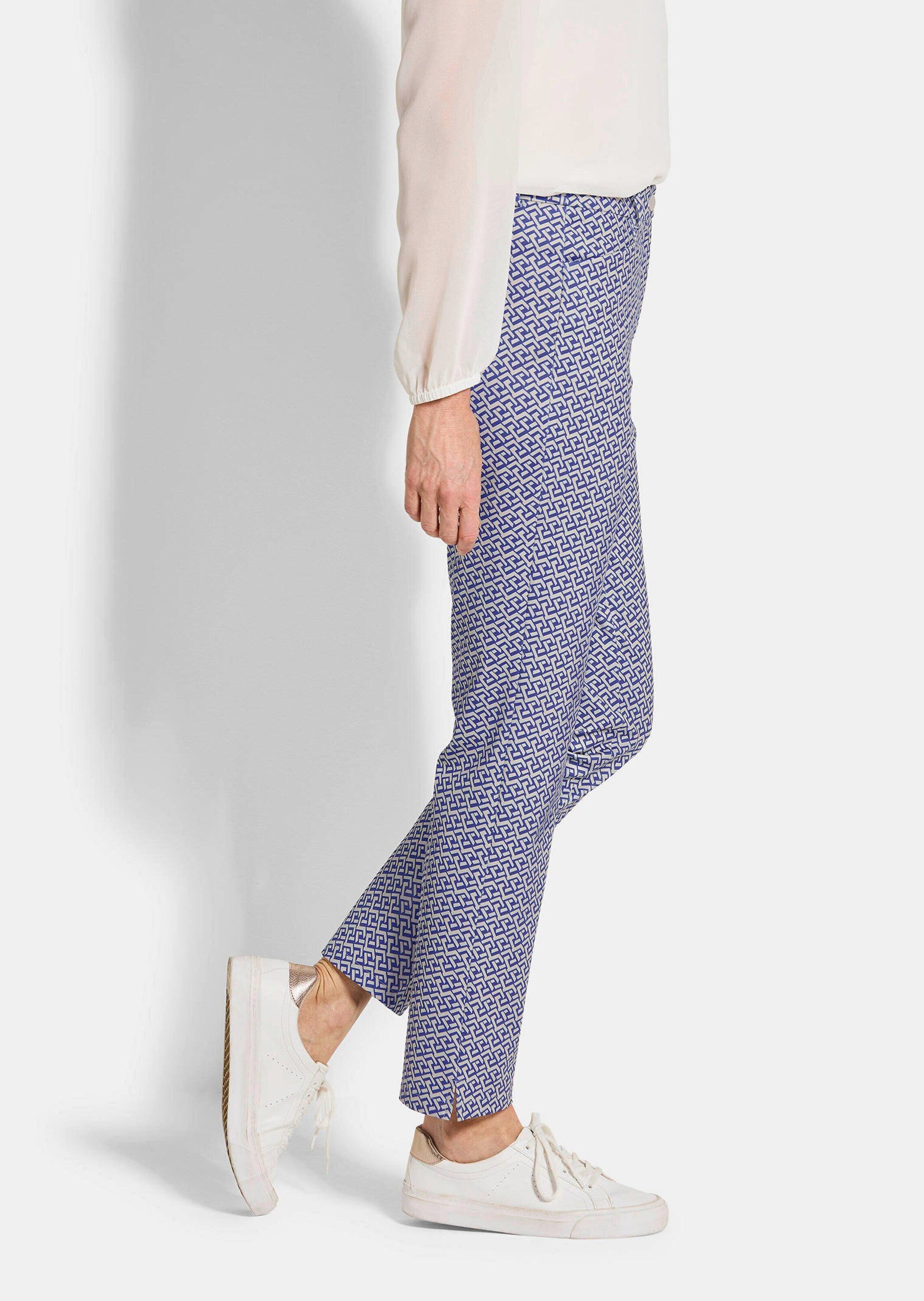 GOLDNER Stoffhose Kurzgröße: Slim Fit Printhose mit hohem Bund Stretchhose mit Formbund, Gürtelschlaufen, Reißverschluss, 7/8-Länge